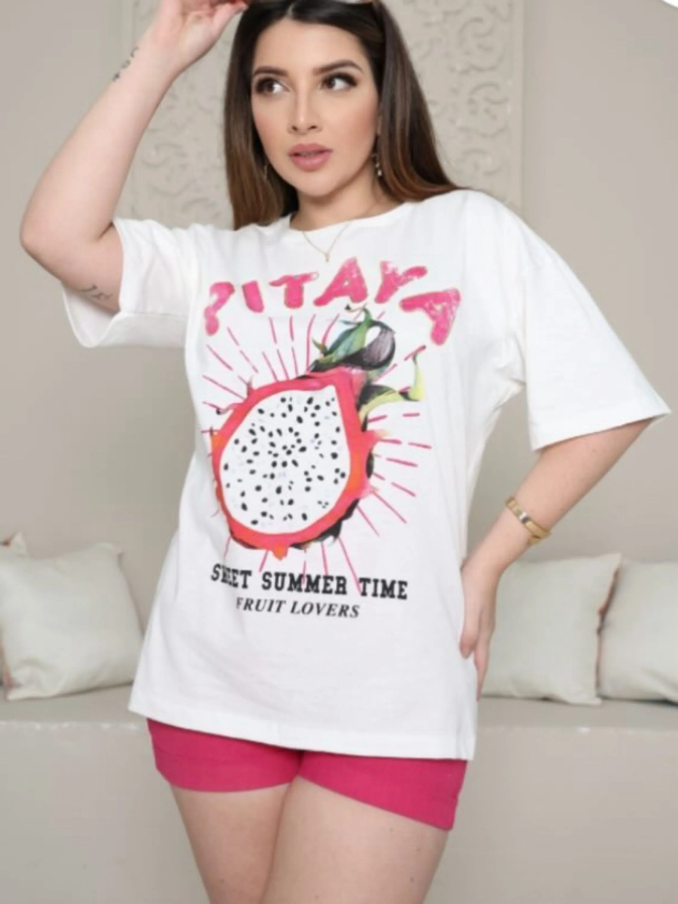 T-Shirt Blusa Feminina Camiseta Max Tee Pitaya Fruta Verão Tendência Lançamento