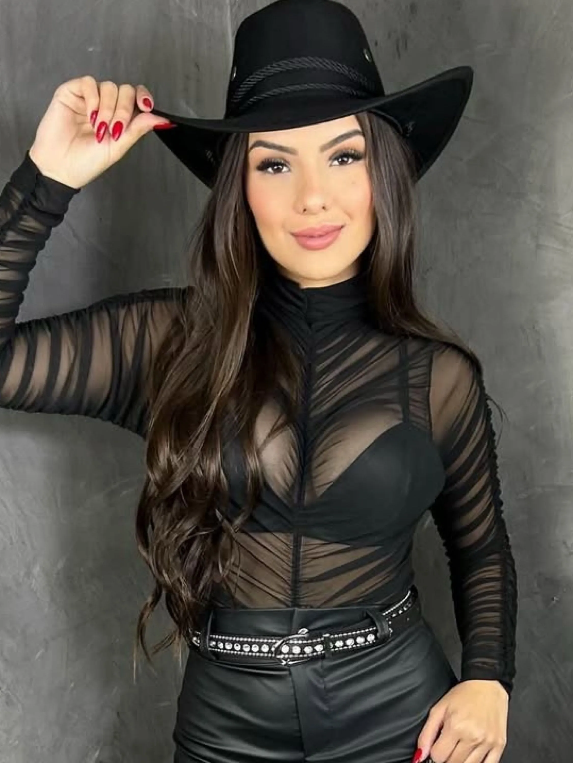 Blusa Body Feminino Tule Manga Longa Plissado Franzido