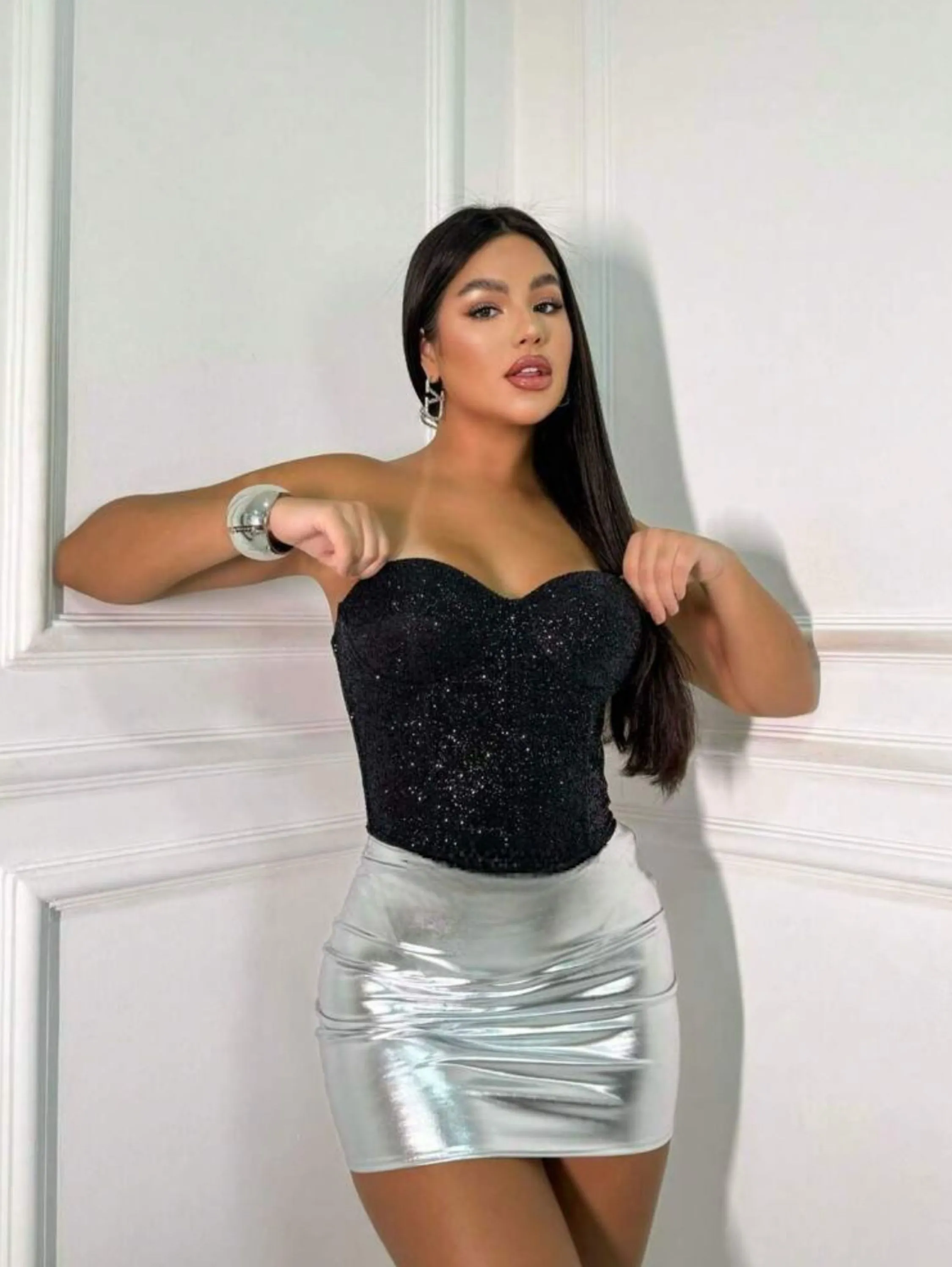 Cropped Feminino Corselet Glitter Brilho Brilhoso