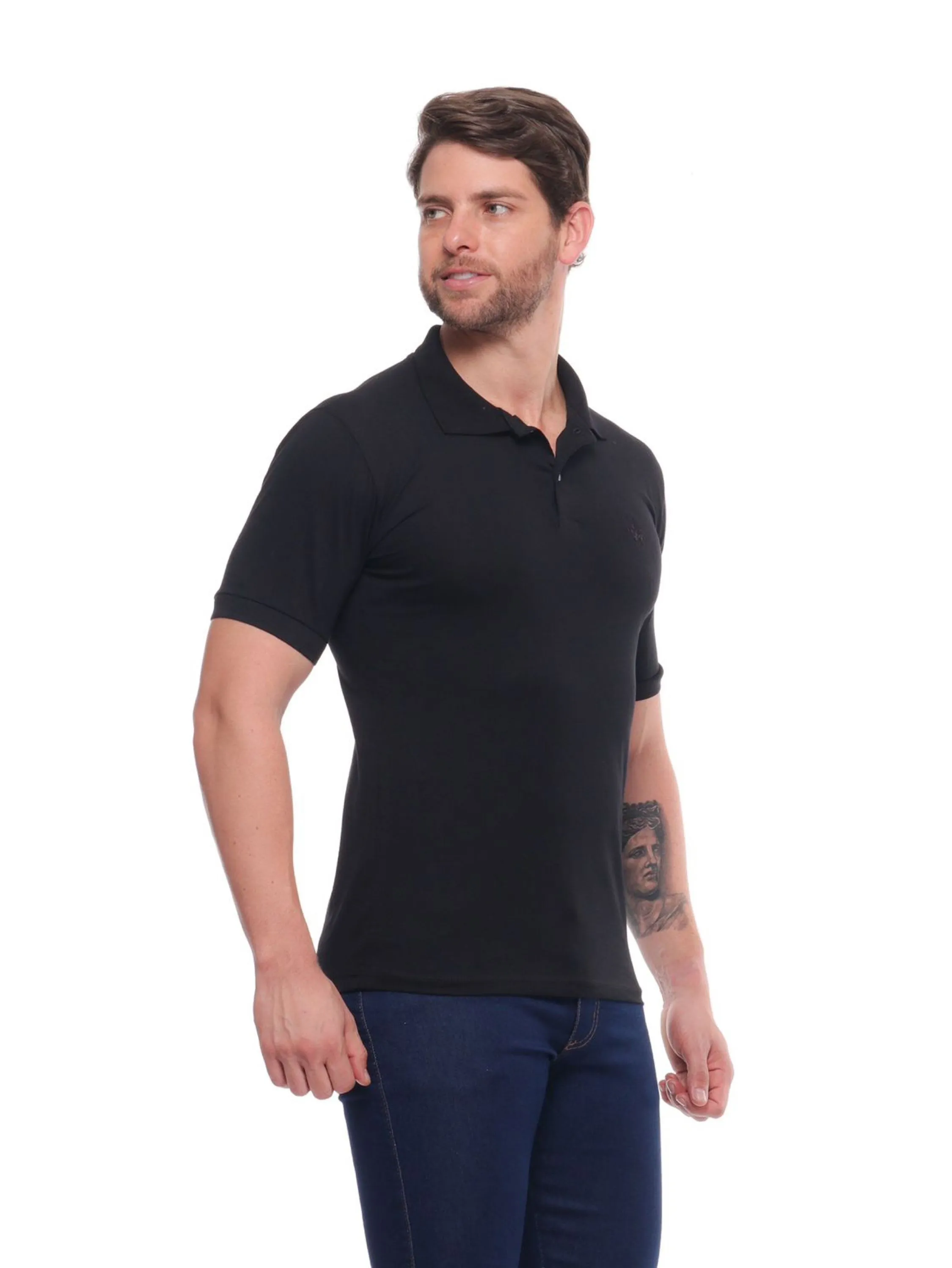 Polo bordada elegante de algodão masculina