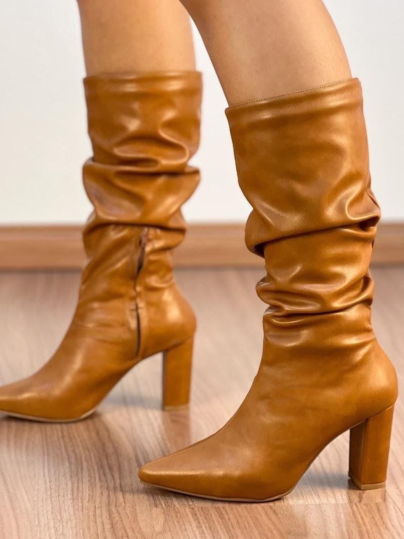 Bota Cano Médio Drapeada Salto Bloco 8916013