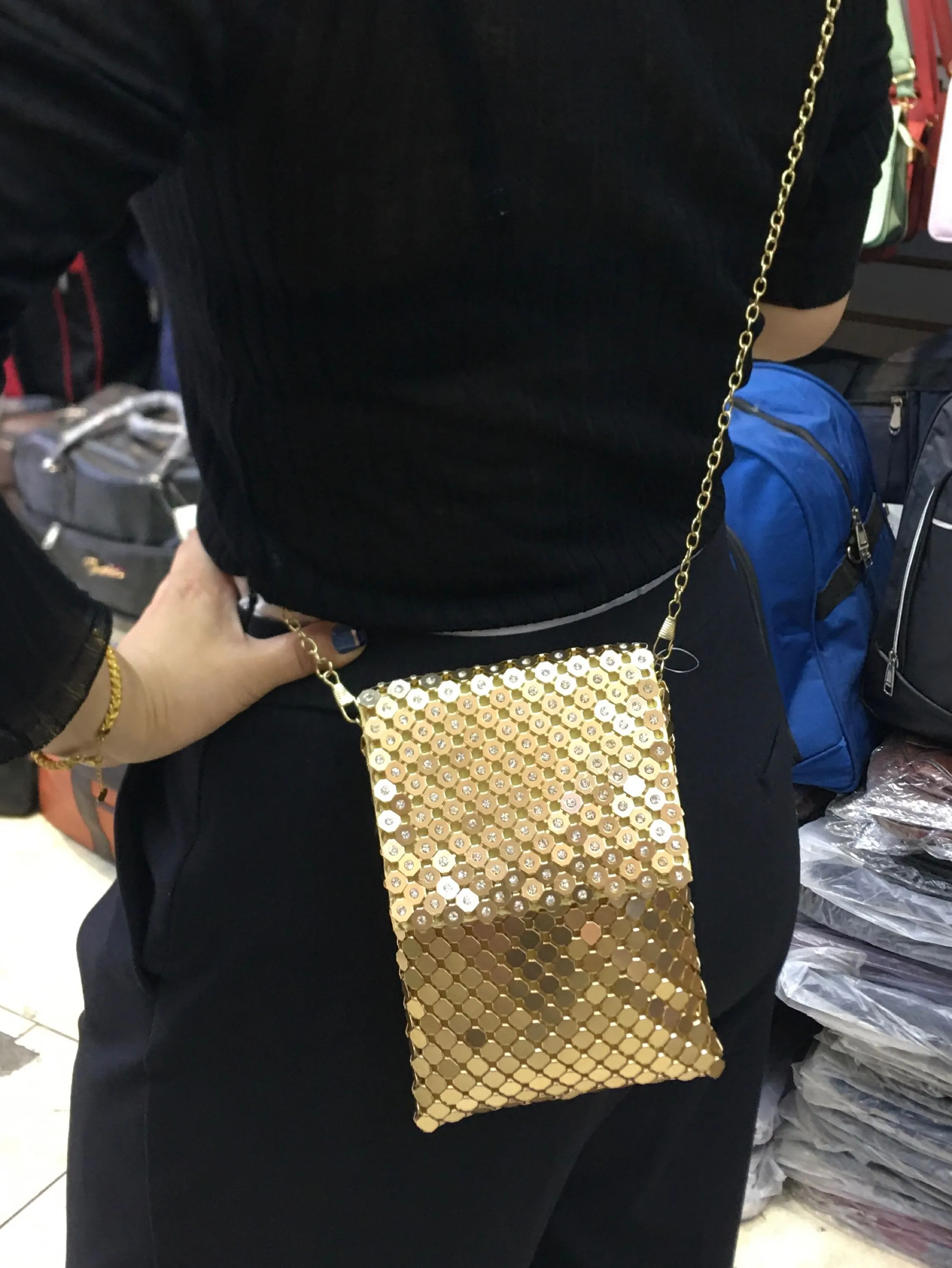 Bolsa Clutch Formato Placa Metalizada com cristal #HX2420