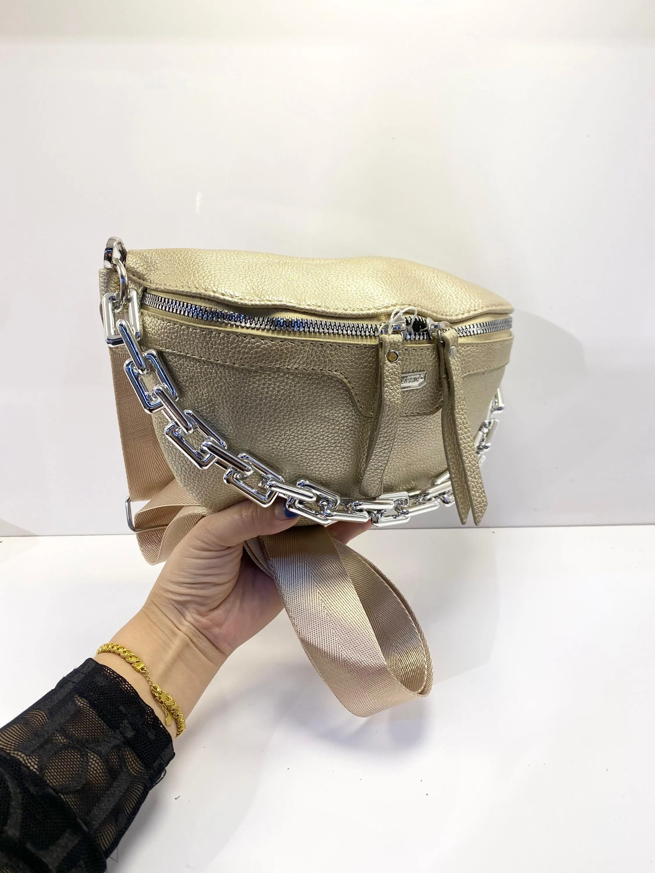 Bolsa pochete com corrente de enfeite e alça larga #HY-CC59