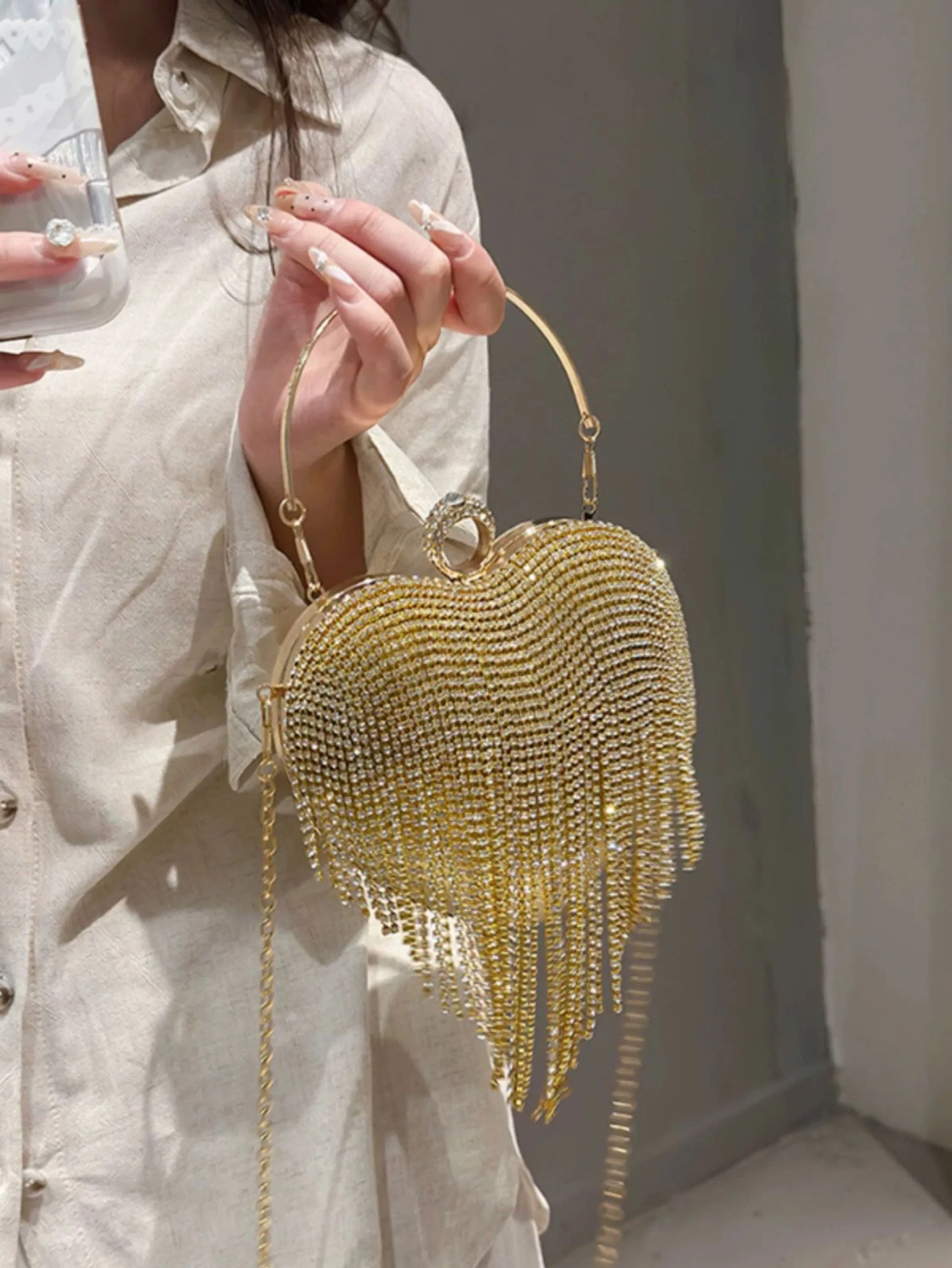 Bolsa Clutch de festa coração com diamantes #YC-67