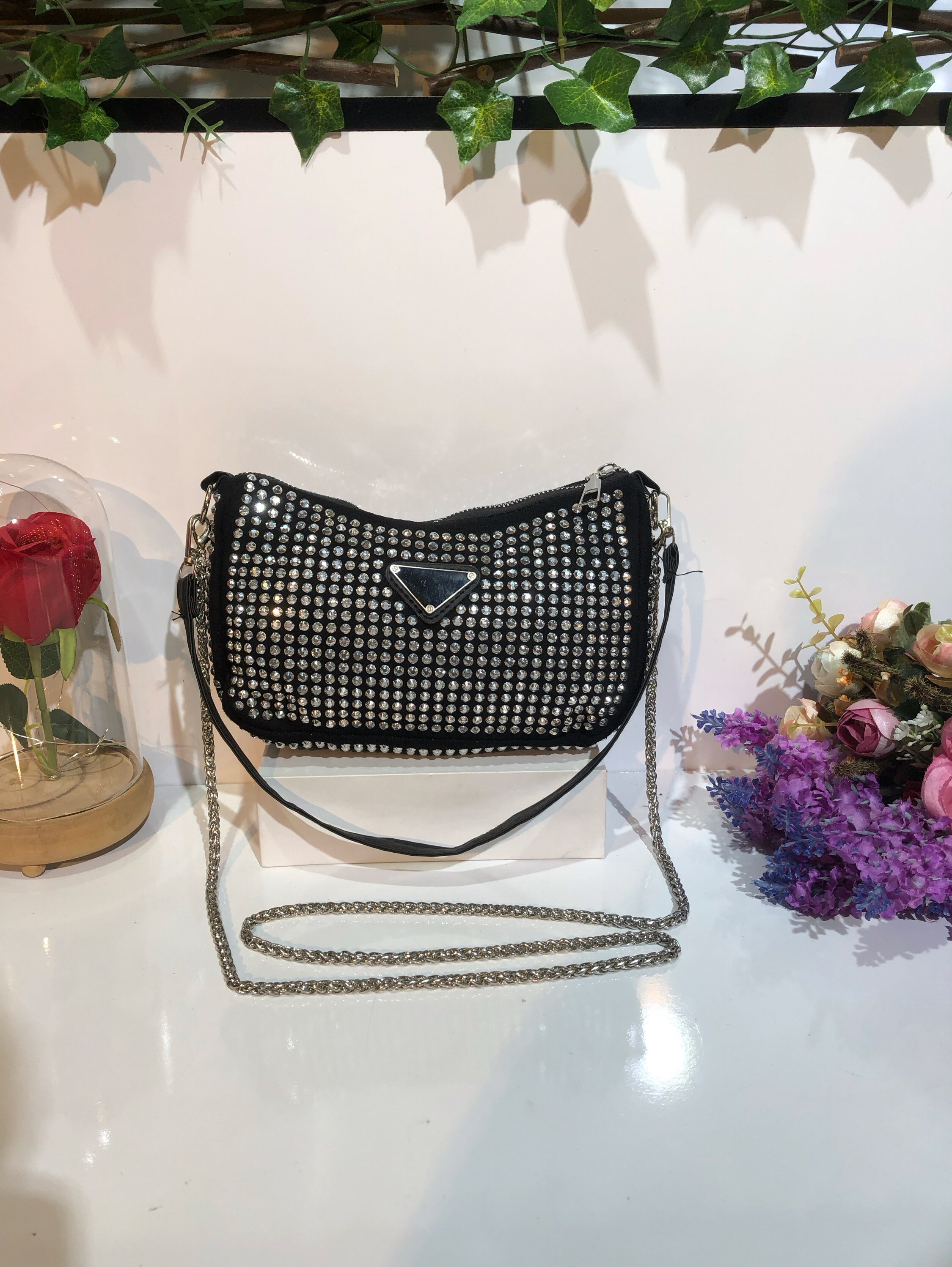 Bolsa transversal com pedrinha brilho#1184