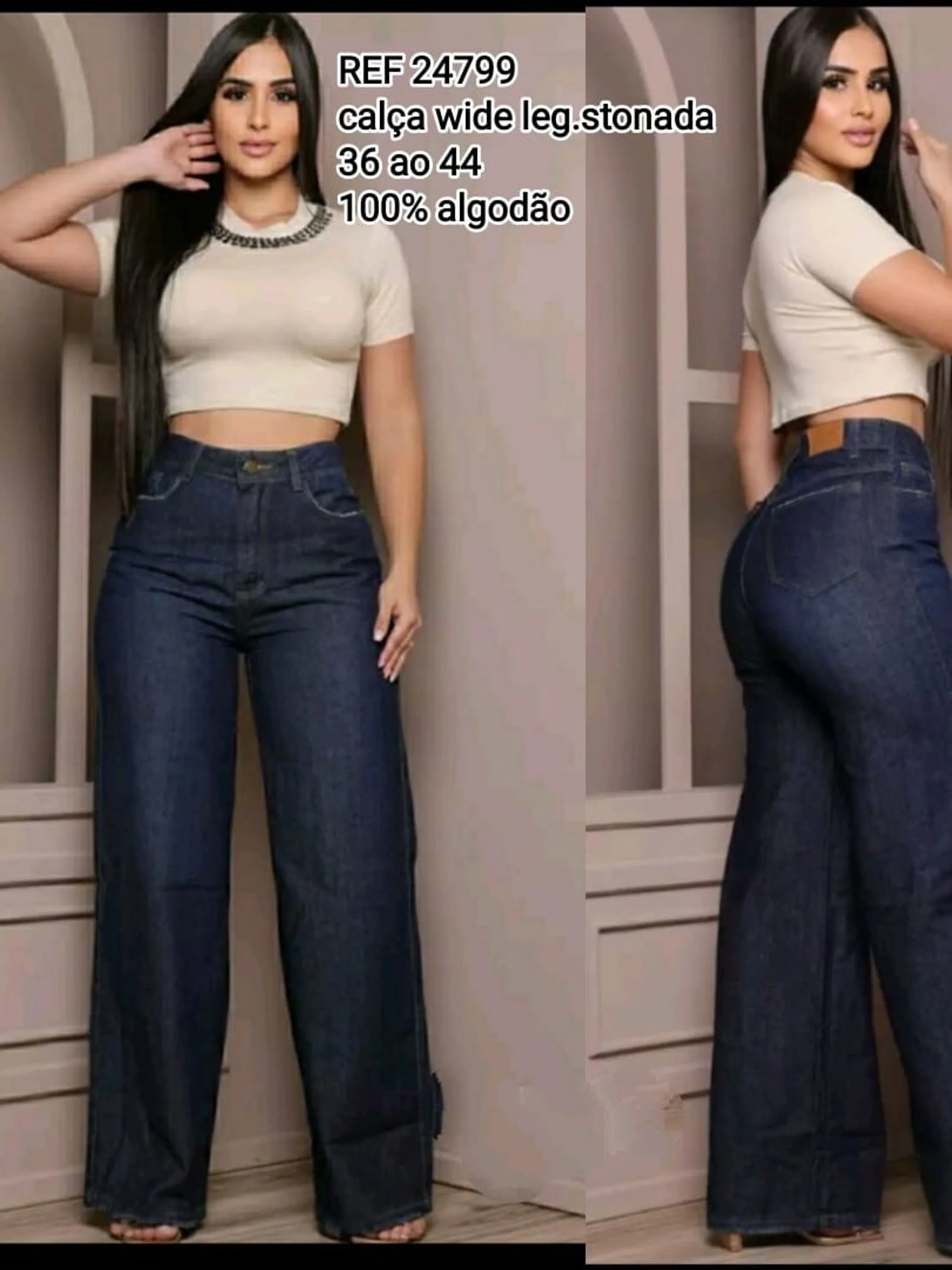 Calça jeans fem wide leg