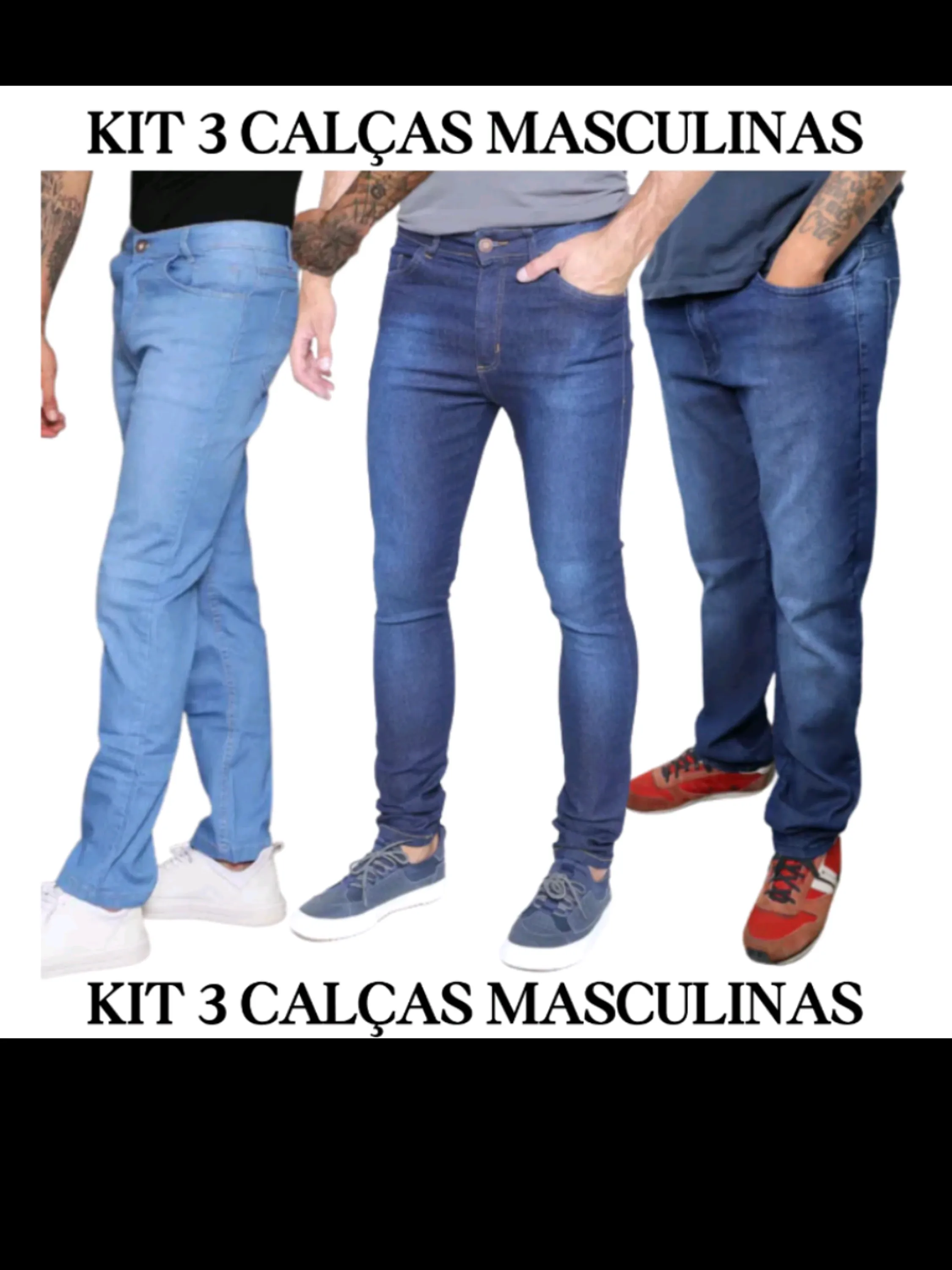 Kit  3 calça jeans masc cores sortidas