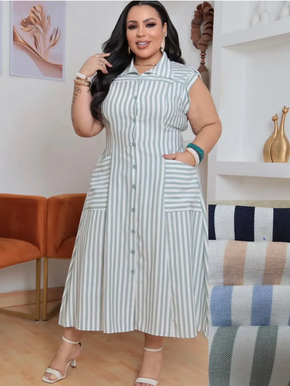 Vestido plus size listrado