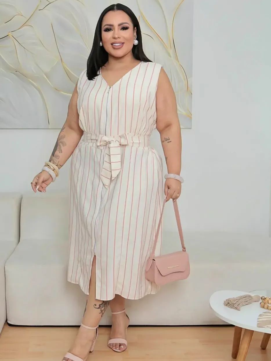 Vestido Bruna plus size listrado
