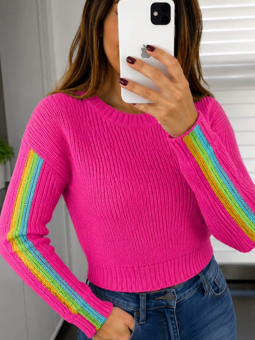 Blusa no tricôt com listras na manga
