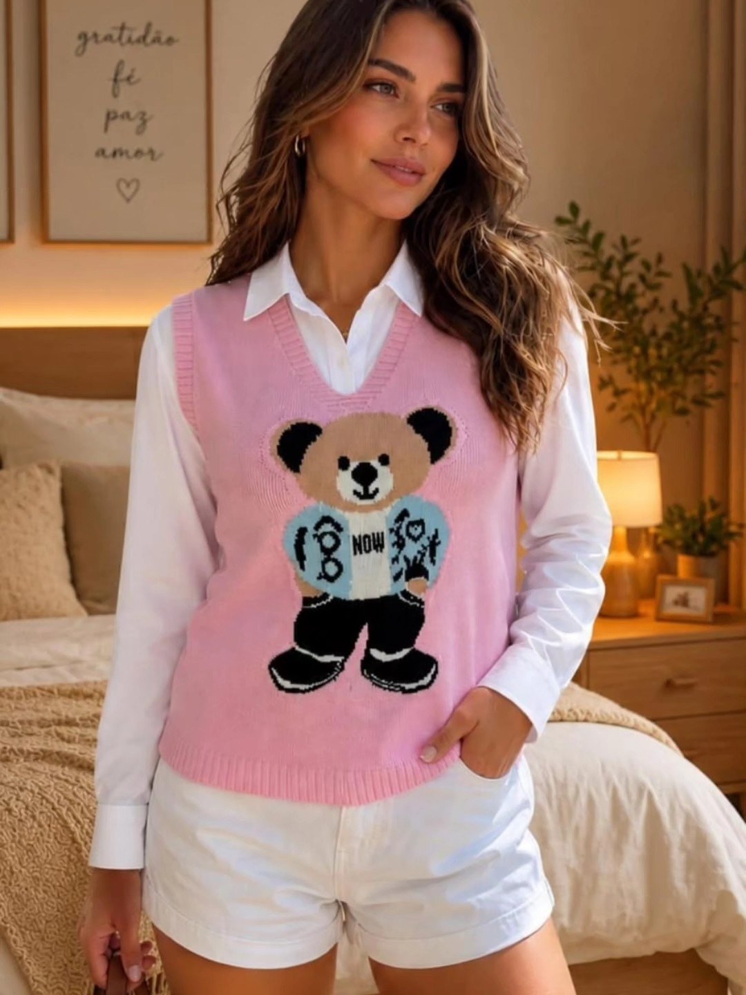 Blusa urso tricôt modal