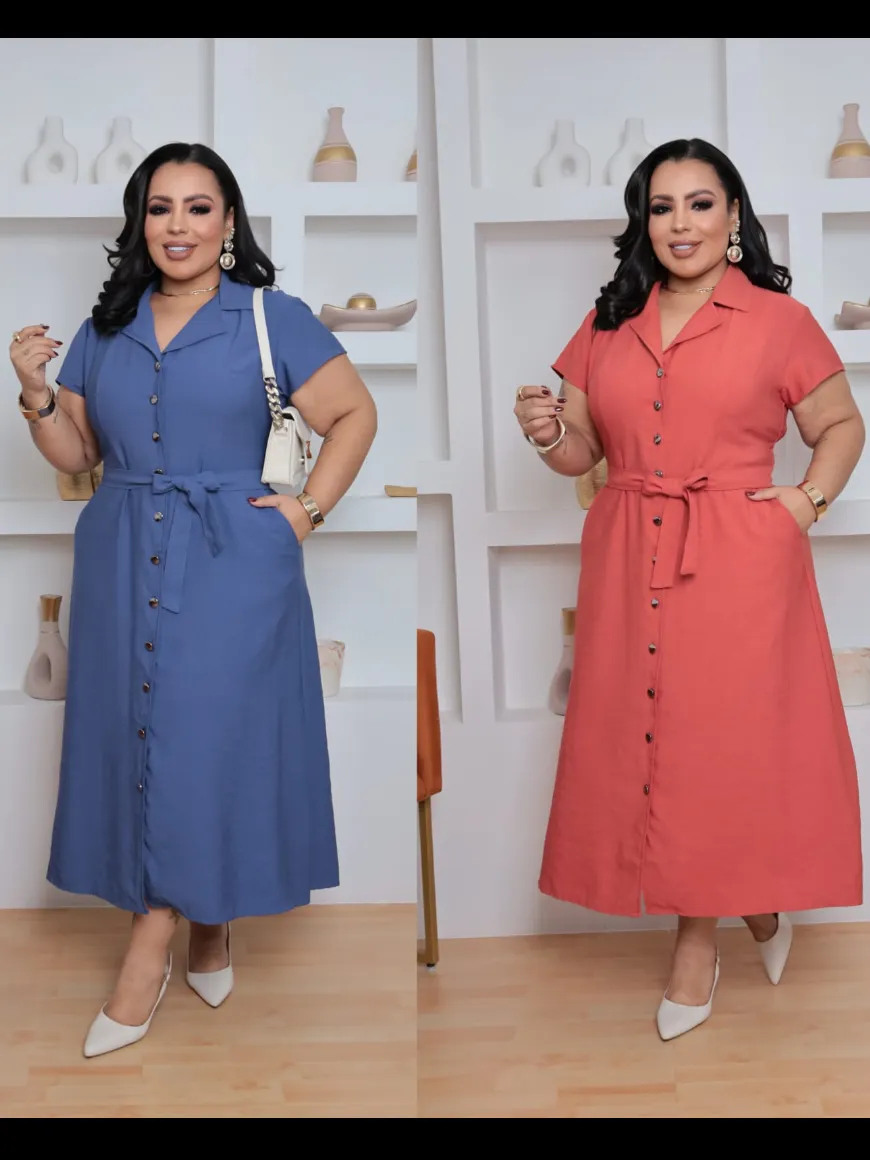 Vestido MIDI com botão plus size