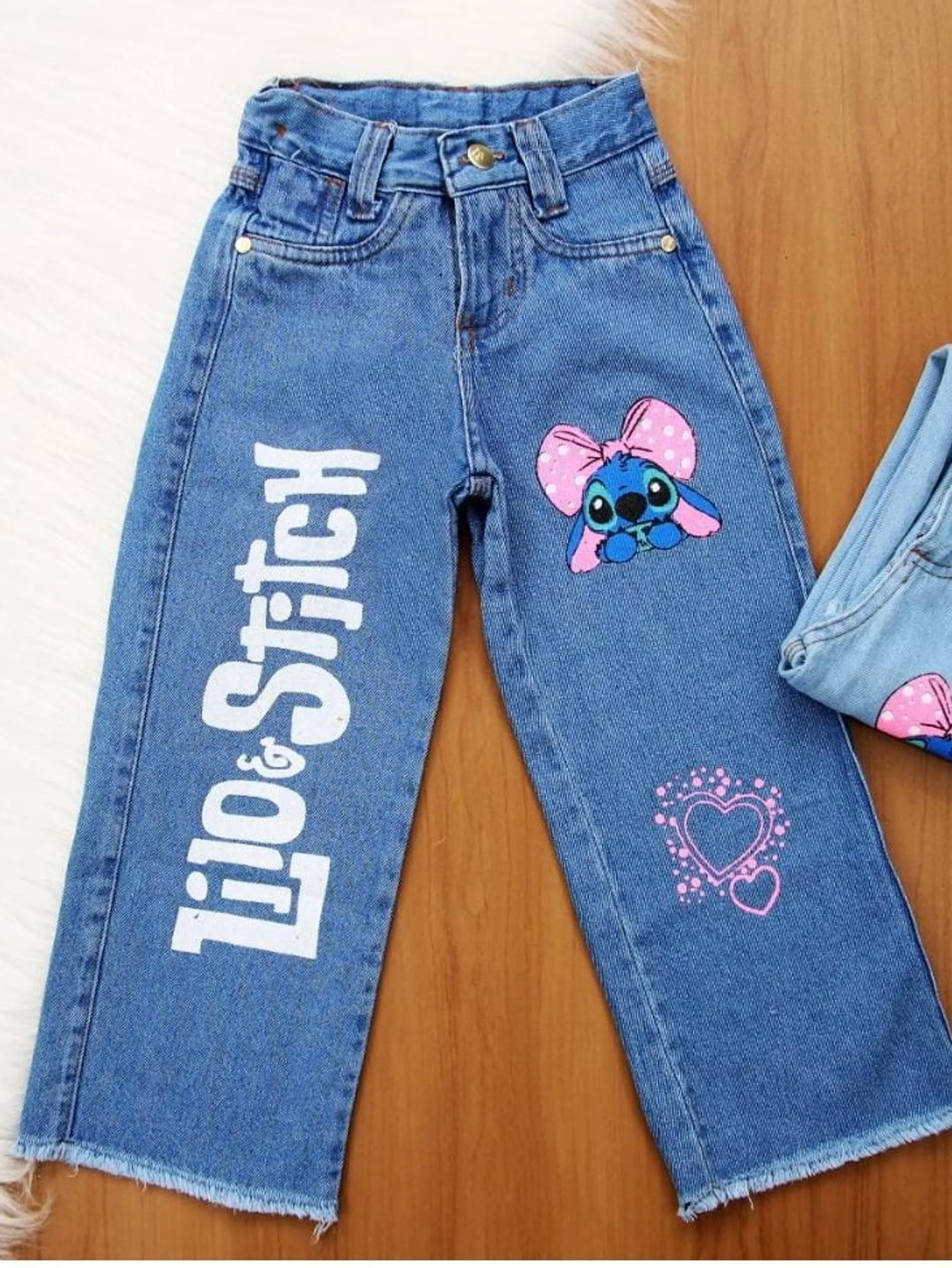 Calça jeans infantil feminina Stitch