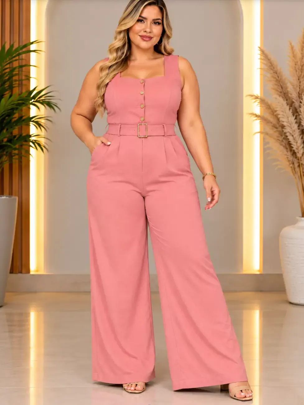 Macacão plus size com cinto
