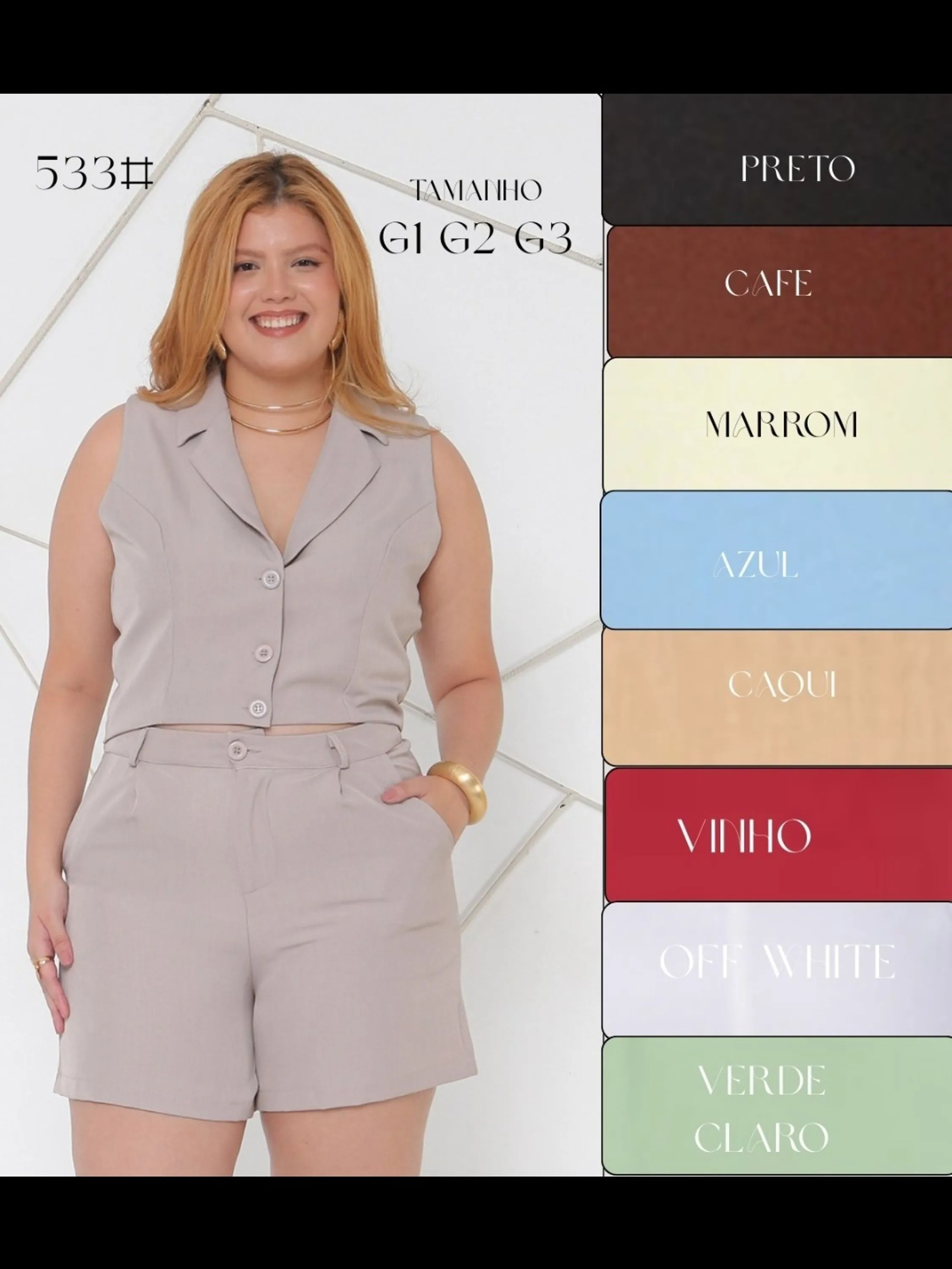 Conjunto Shorts e Colete Plus Size