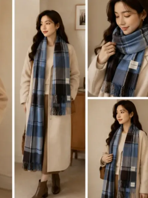 Cachecol Feminino Xadrez Macio Inverno