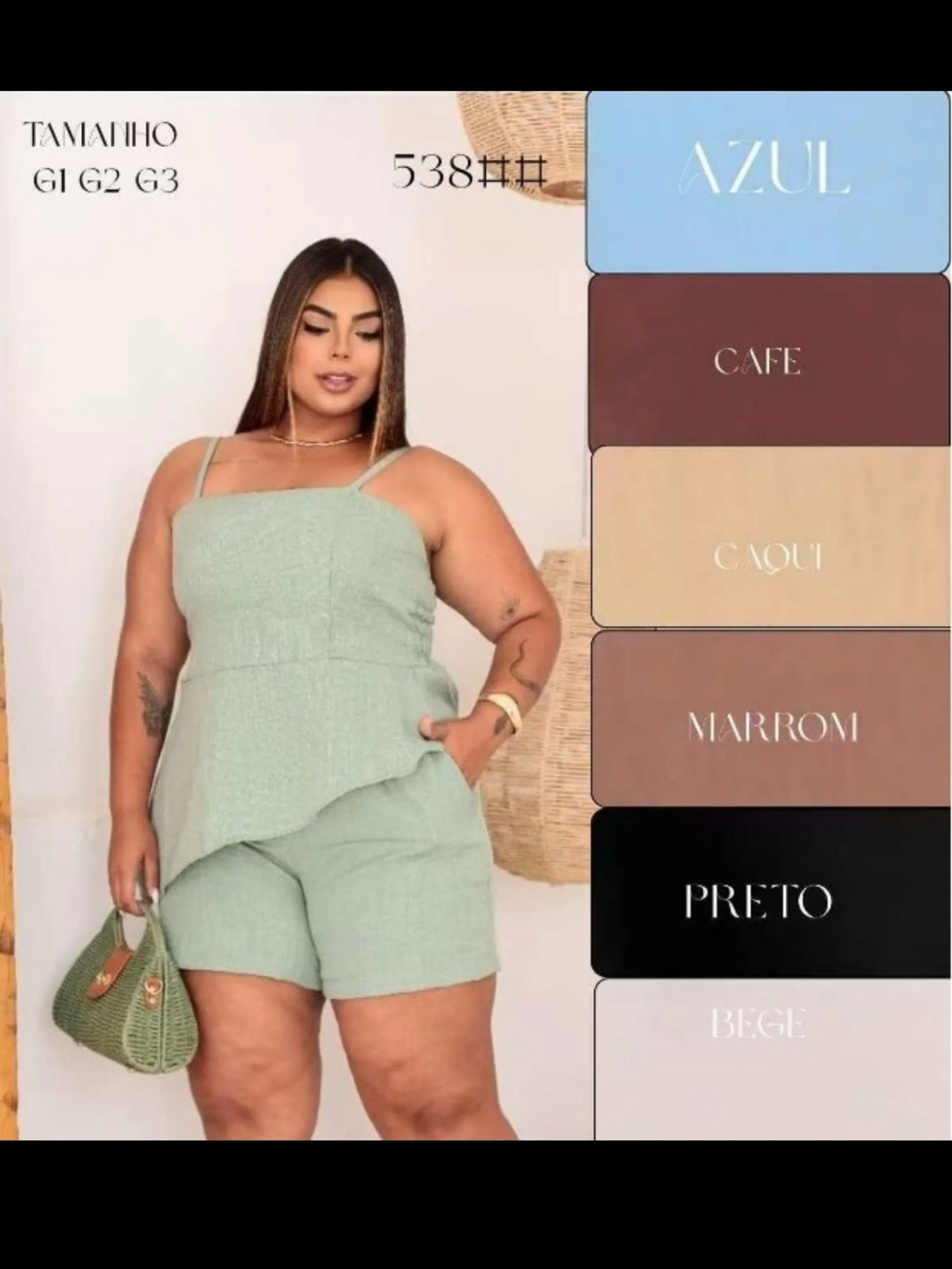 Conjunto Blusa e Shorts Assimétrico Plus Size