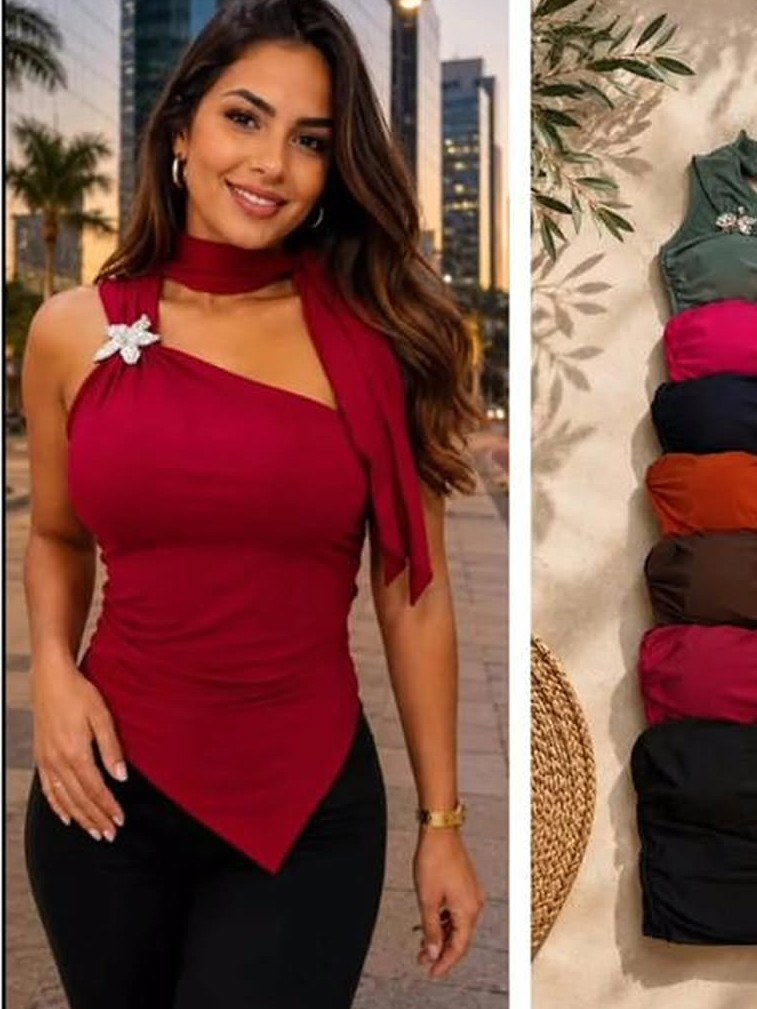 Blusa de bico diagonal e uma alça
