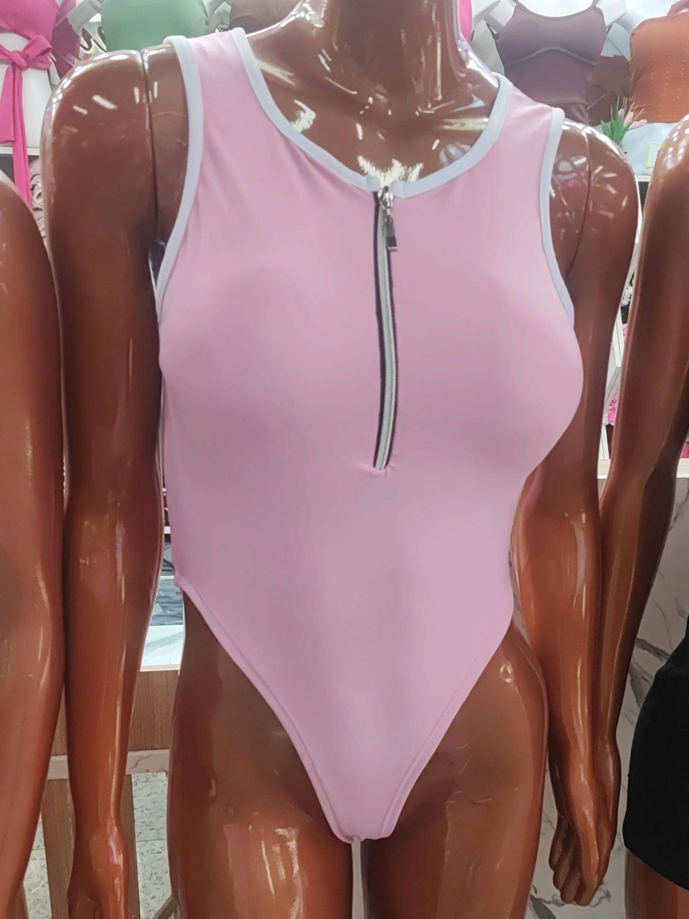 Body alça bicolor detalhes de ziper