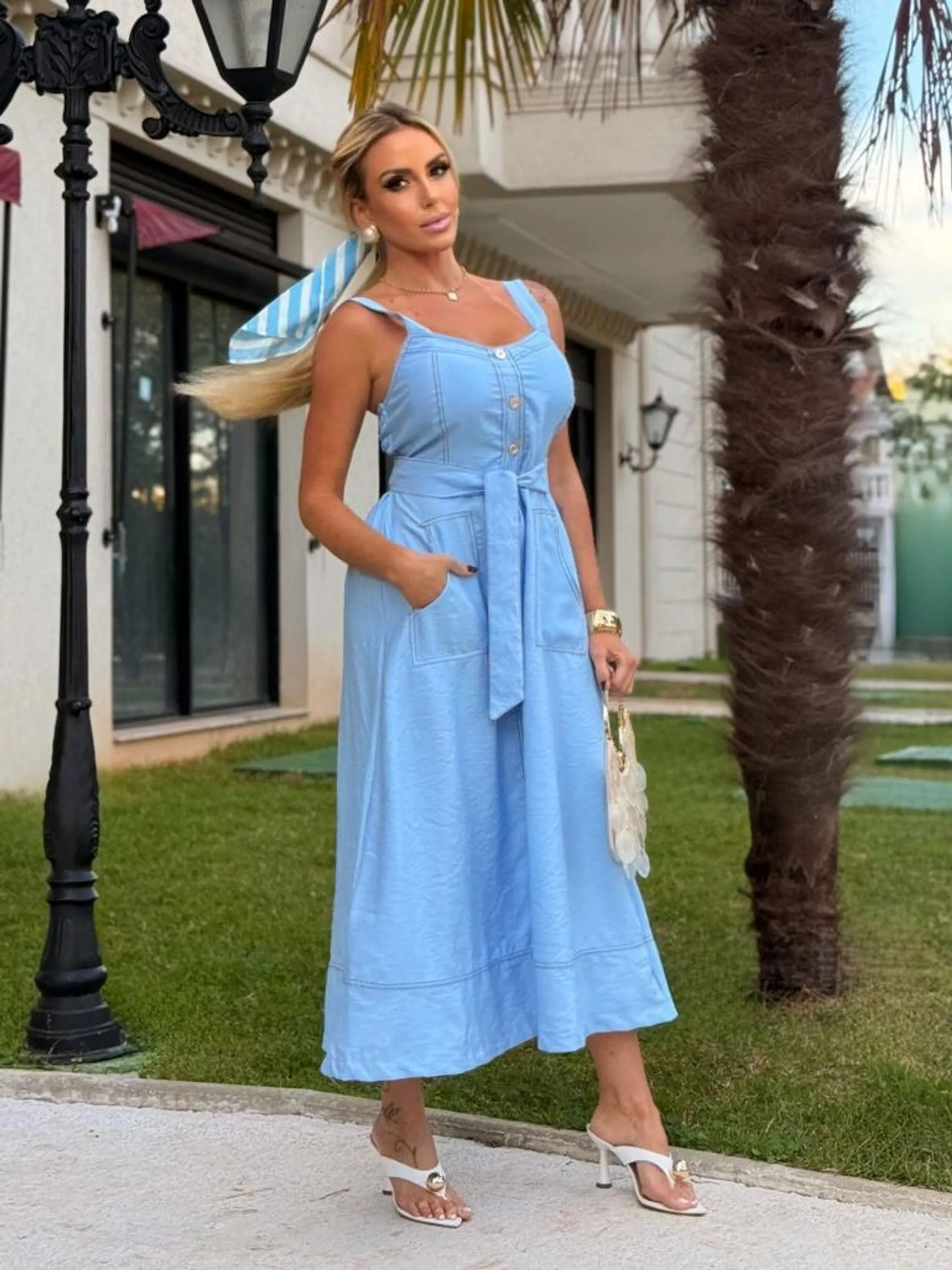 Vestido Sensorial longo com botao