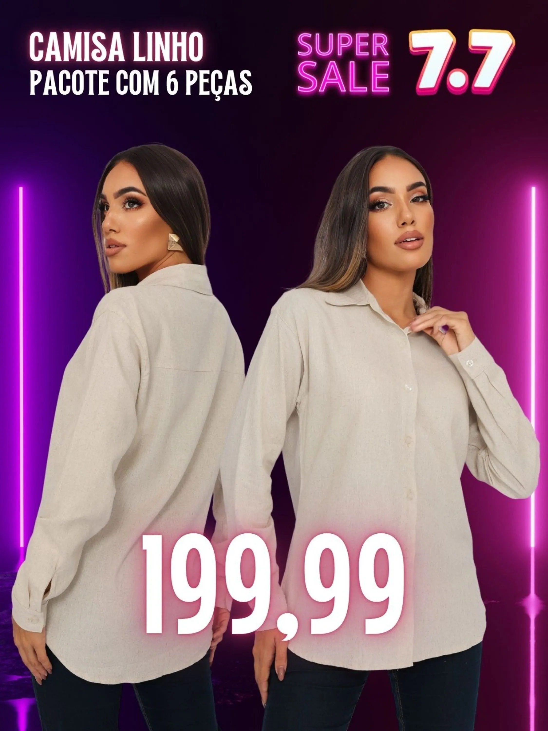 Kit 6 camisas femininas em linho social elegante luxo