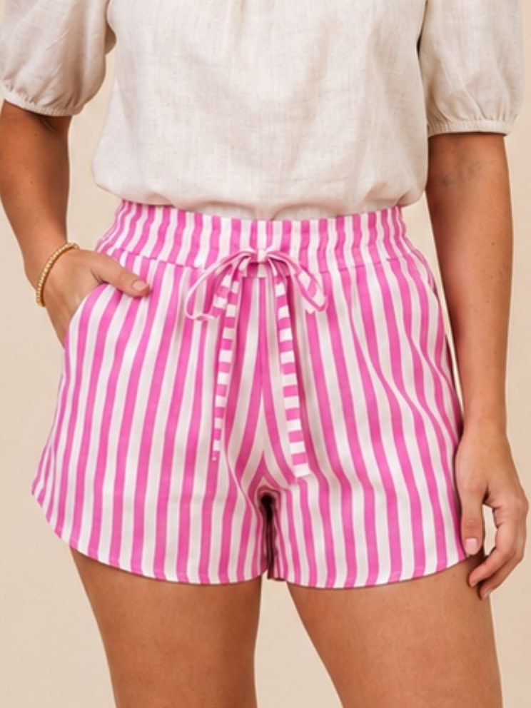 Short Feminino Listrado Linho Verão Ferias
