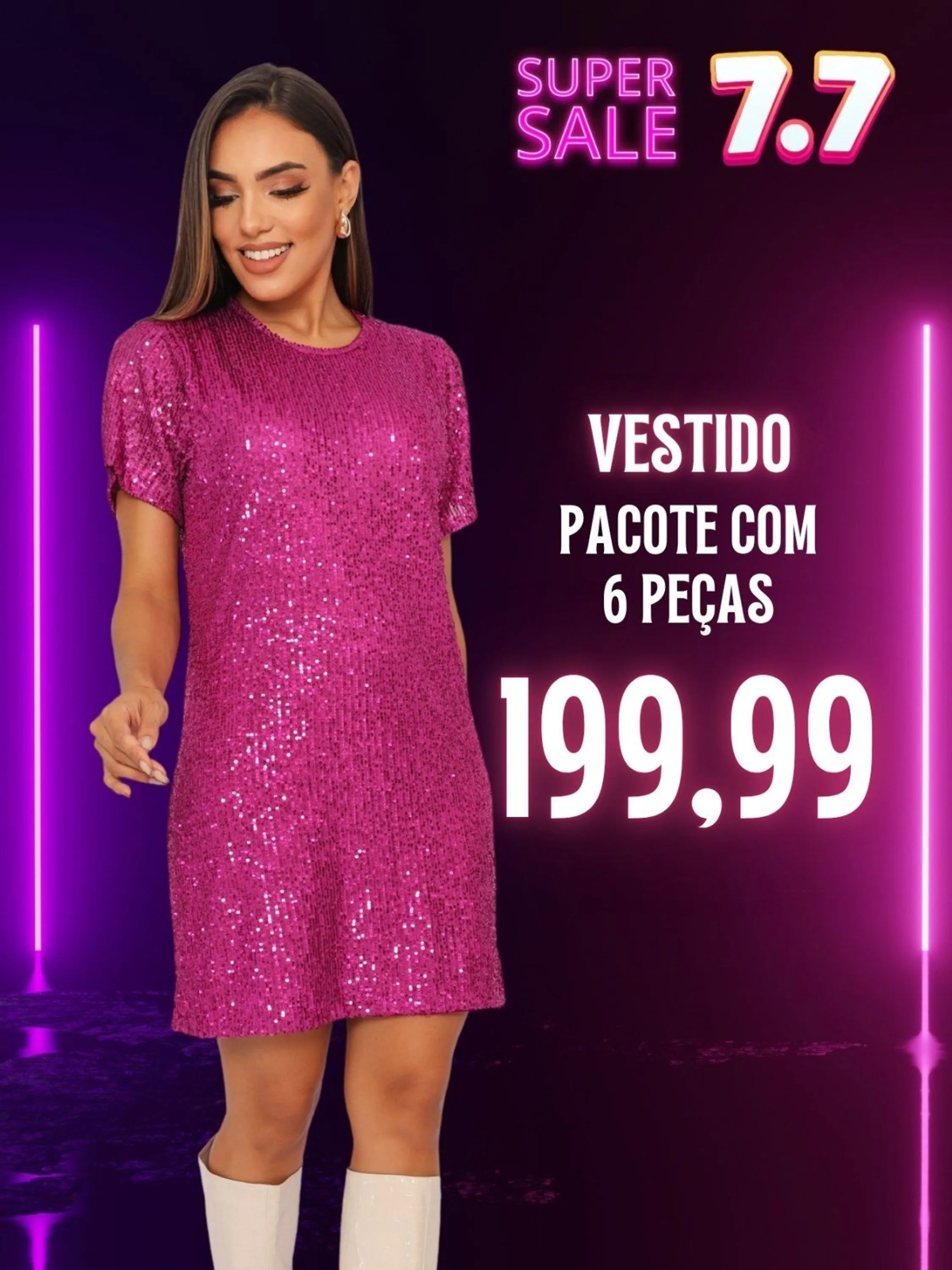 Kit 6 Vestido Básico em Paete com forro
