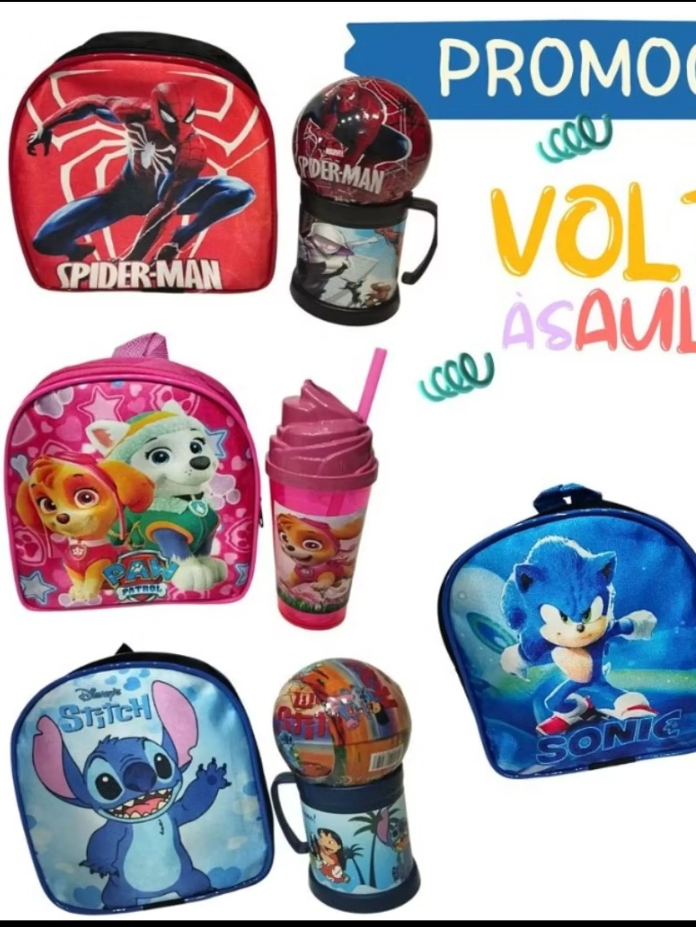 Kits Infantil COPO E MOCHILINHA  PERSONAGENS