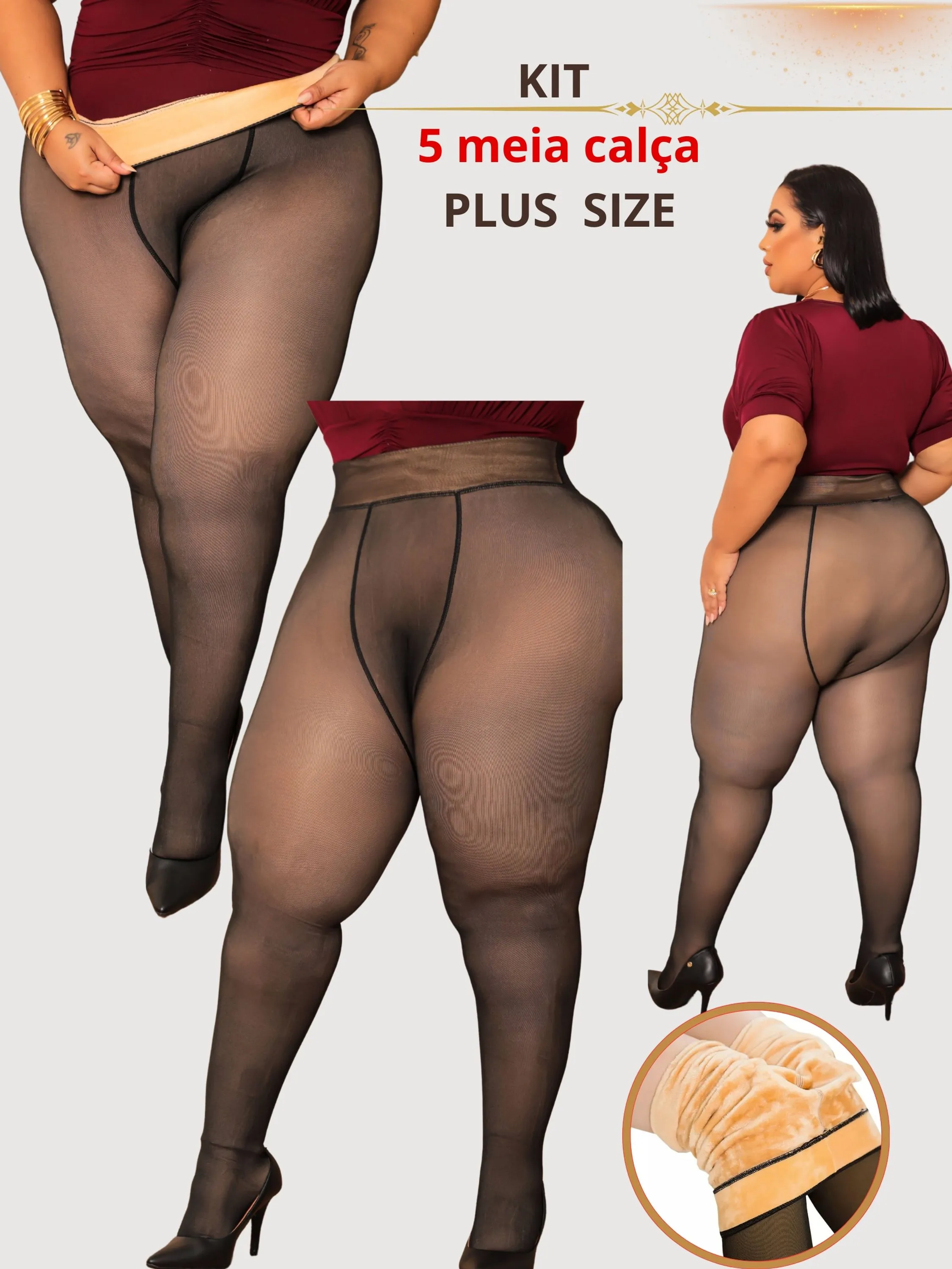 Kit 5 Meia-Calça Plus Size Pelúciada Felpuda – Conforto e Estilo para Todos os Tamanhos