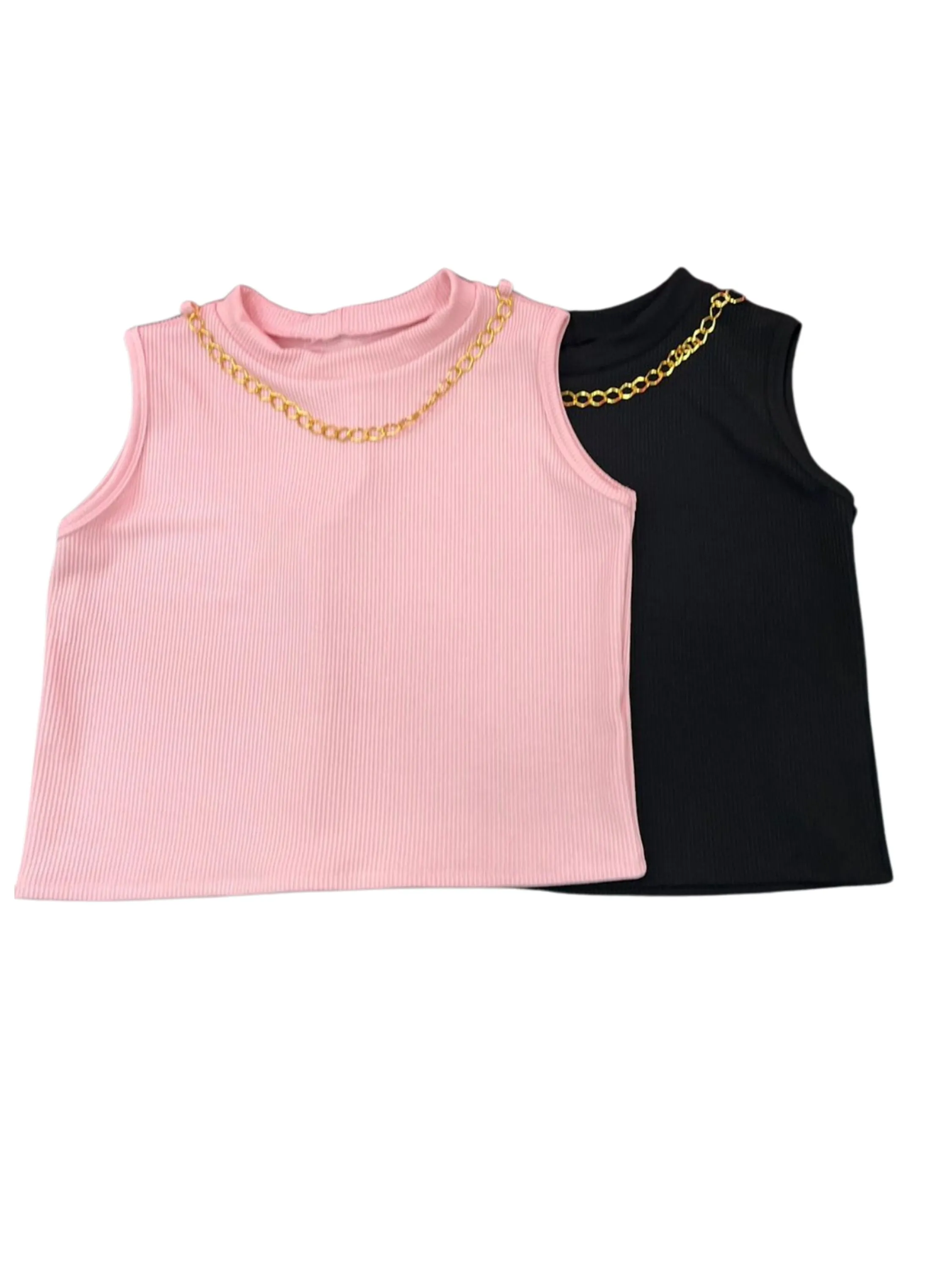 Kit 2 blusas plus size feminina luxo, corrente banhada, cropped reforçado compre mais por menos, preto rosa