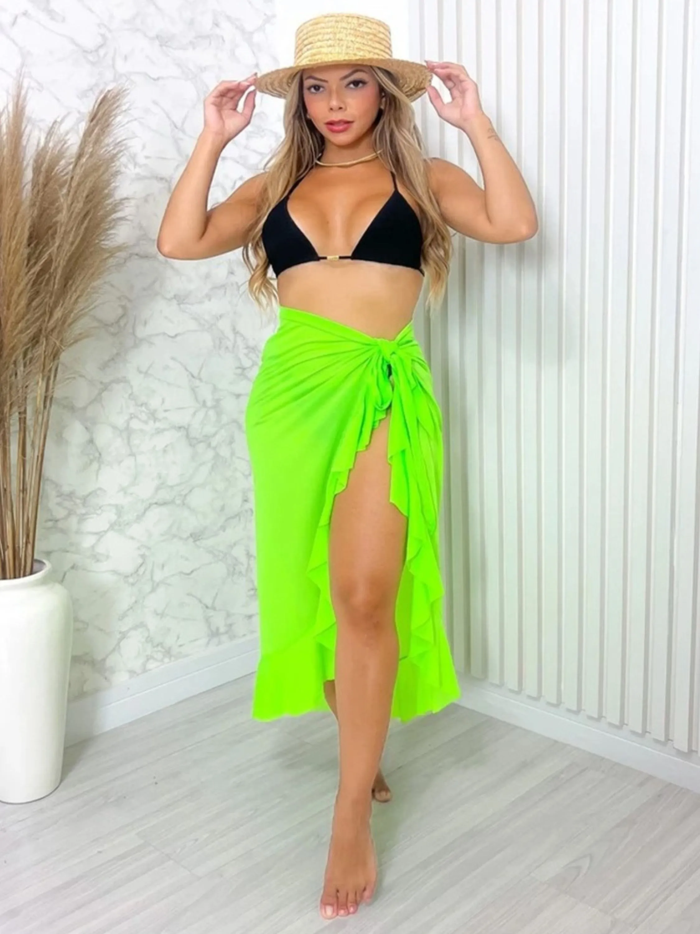 Saida praia feminina praia tule summer elegante canga verde, moda praia saia biquini bikini maio