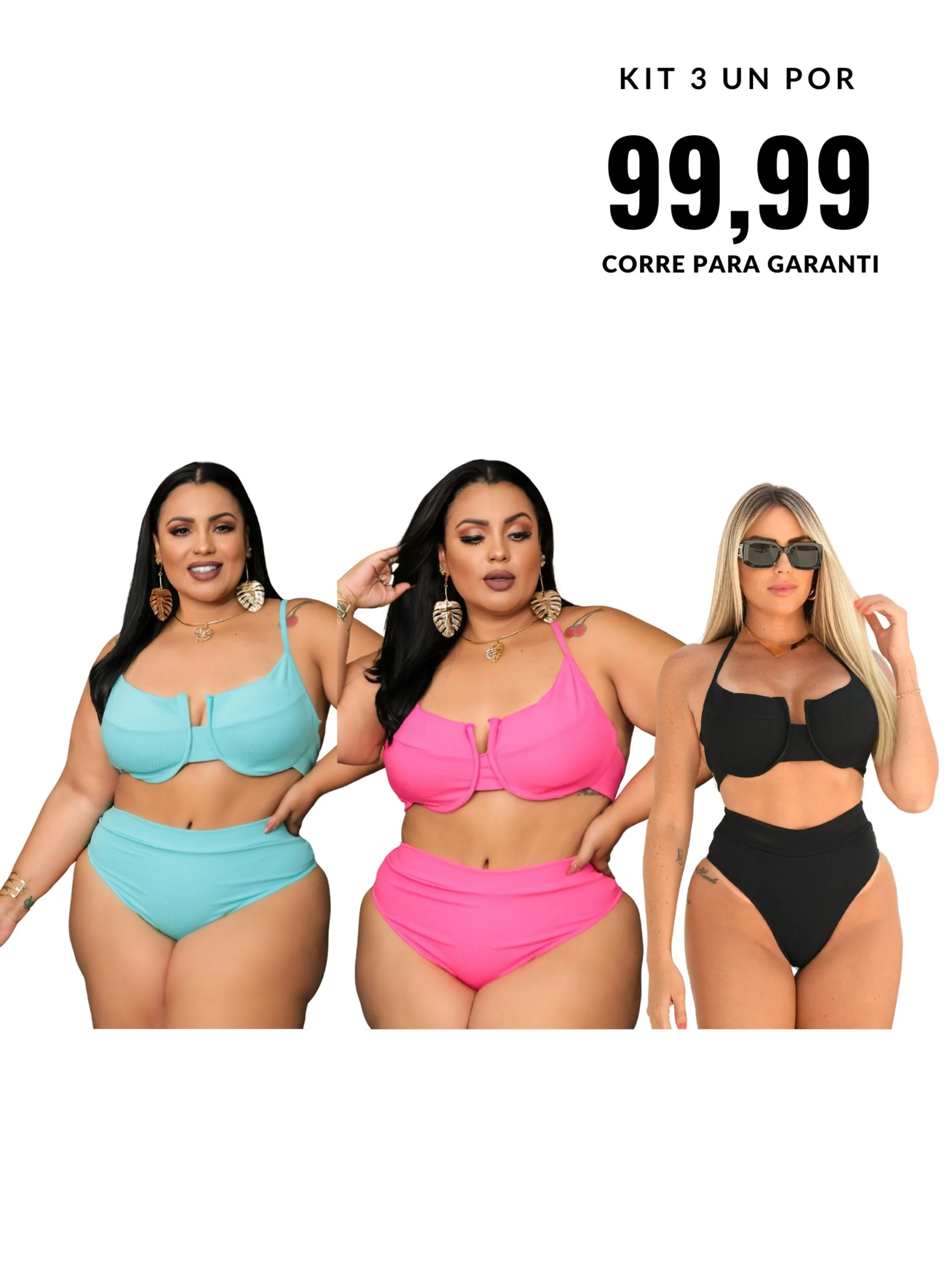 Kit 3 Biquinis Femininos Luxuosos - Com Aro, Plus Size e Slim, Calcinha Asa Delta, Biquíni Biquini, maio, SUITA, bikine