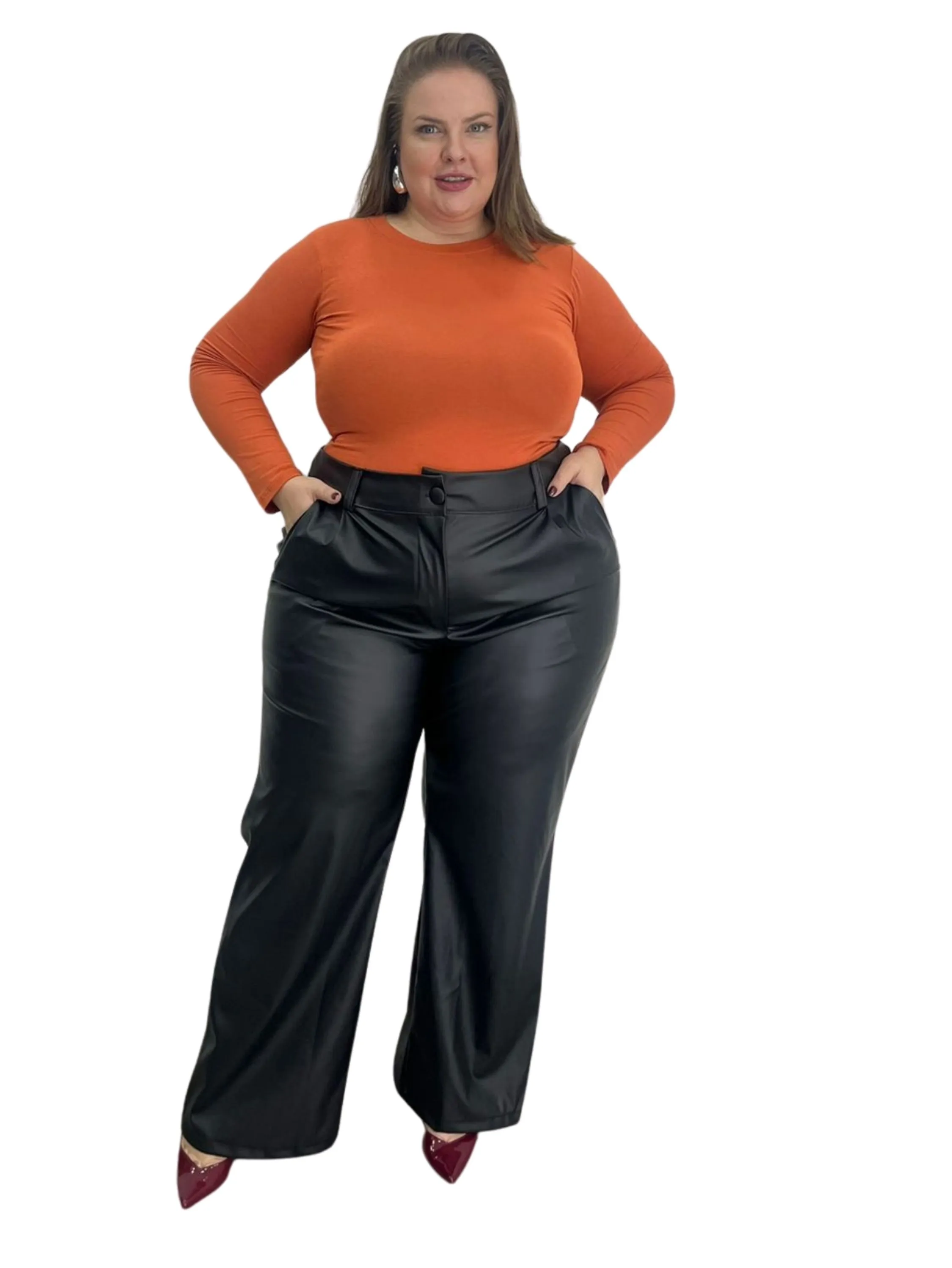 Calca couro plus size pantalona  courino, luxuosa compre e GANHE 1 CINTO de brinde