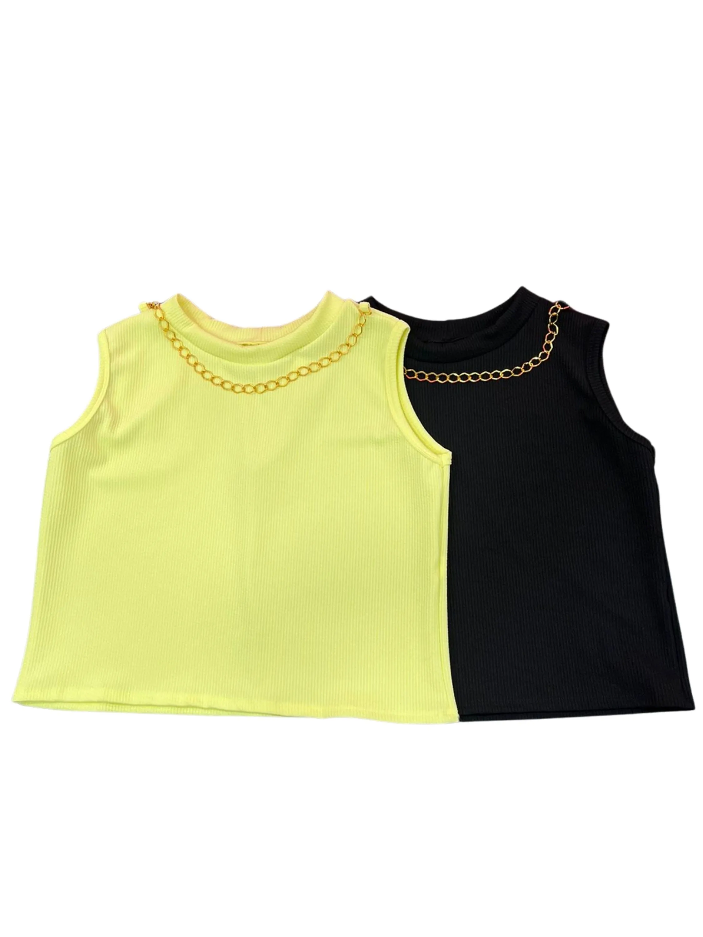 Kit 2 blusas plus size feminina luxo, corrente banhada, cropped reforçado compre mais por menos,  preto e amarelo mantega