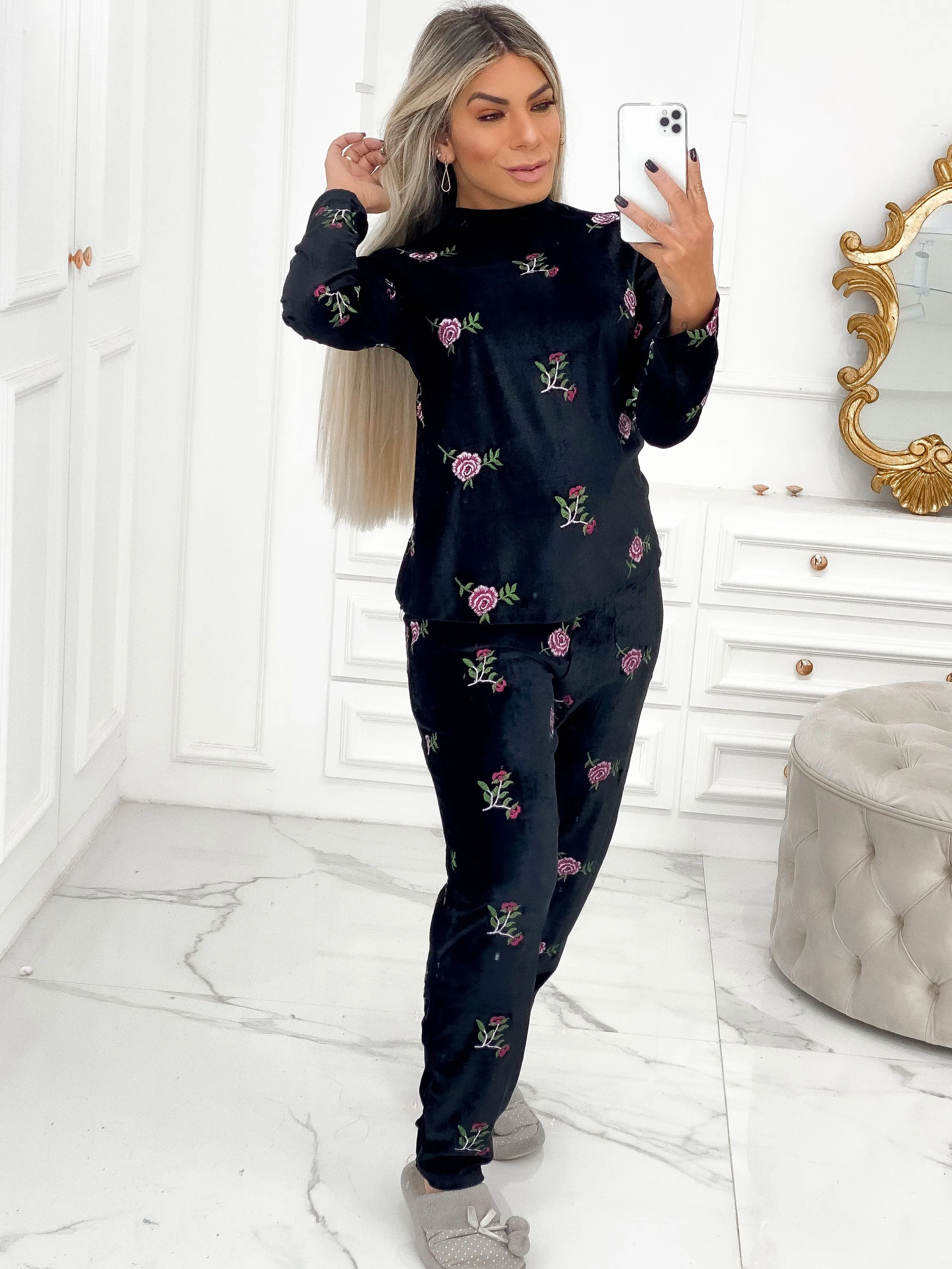 Conjunto ELEGANTE outono Pijama Veludo Alemão QUENTINHO