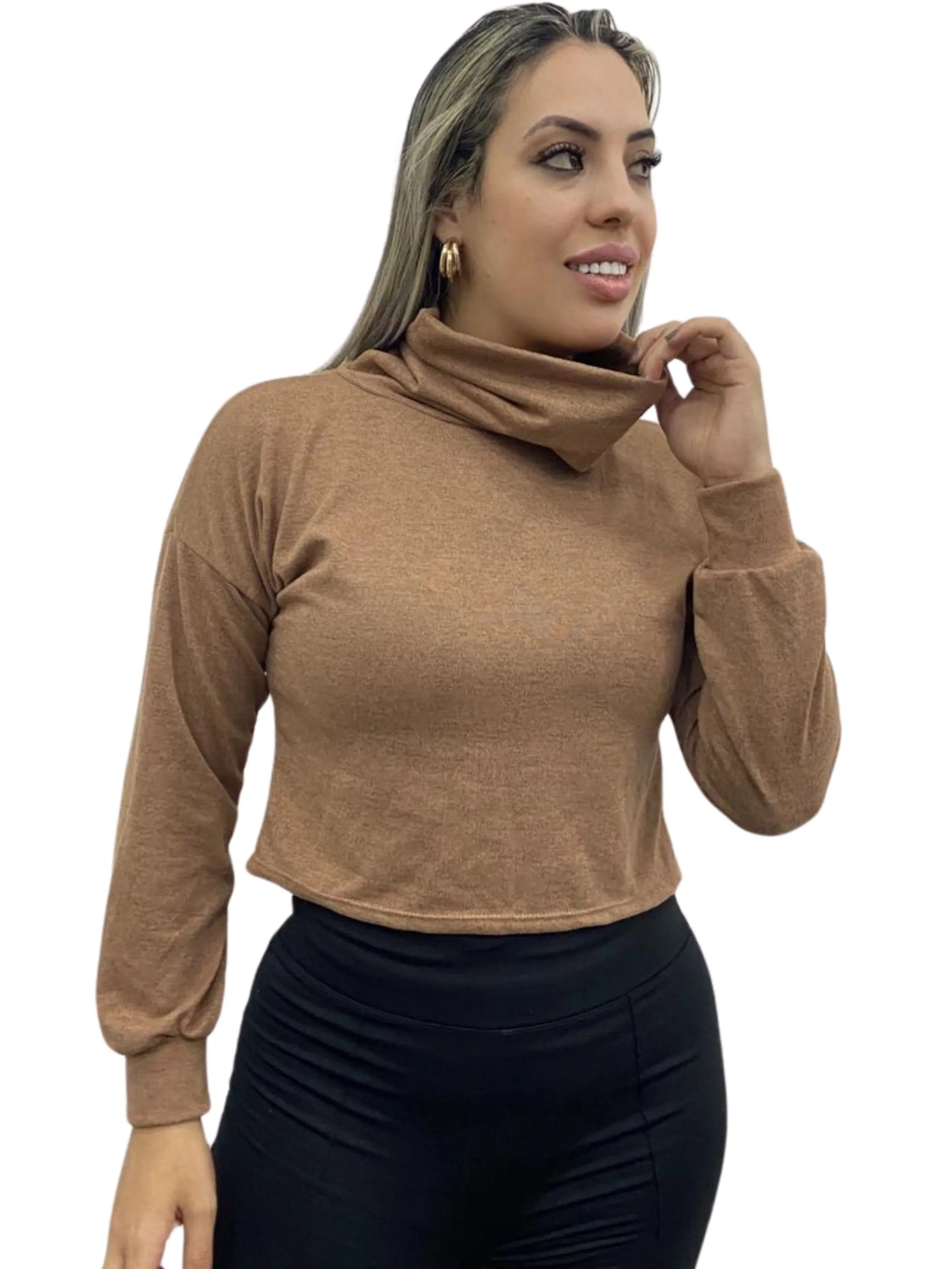 Blusa Feminina Manga Longa Paula: Gola Alta e Quentinha para Roupa de Frio, Elegante e Confortável para Enfrentar o Frio com Estilo e Aconchego