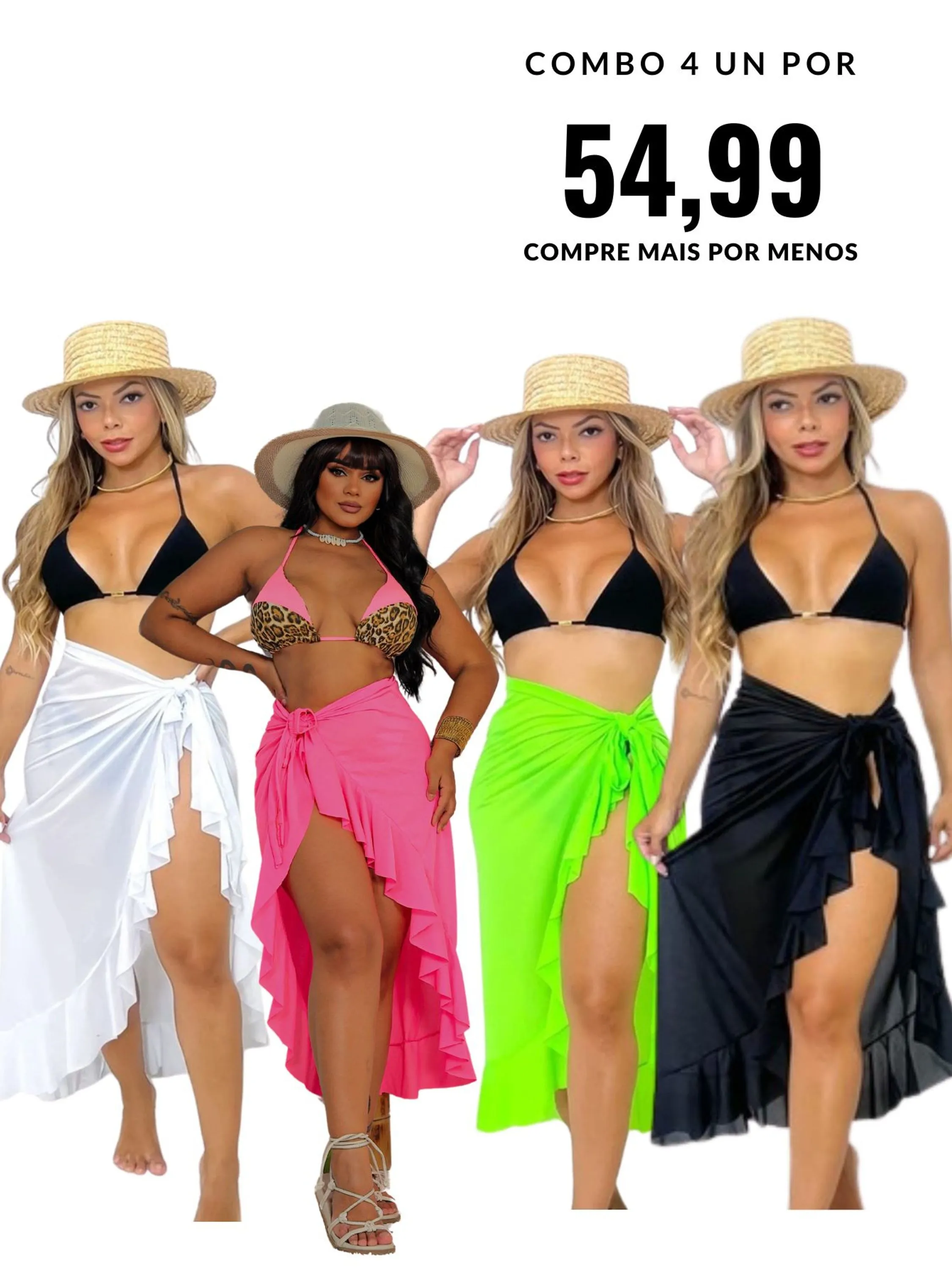 KIT 4 Saida praia feminina praia tule summer elegante canga Branca, pareo summer elegante maio saida longa biquini bikini maio combo entraremos em contato