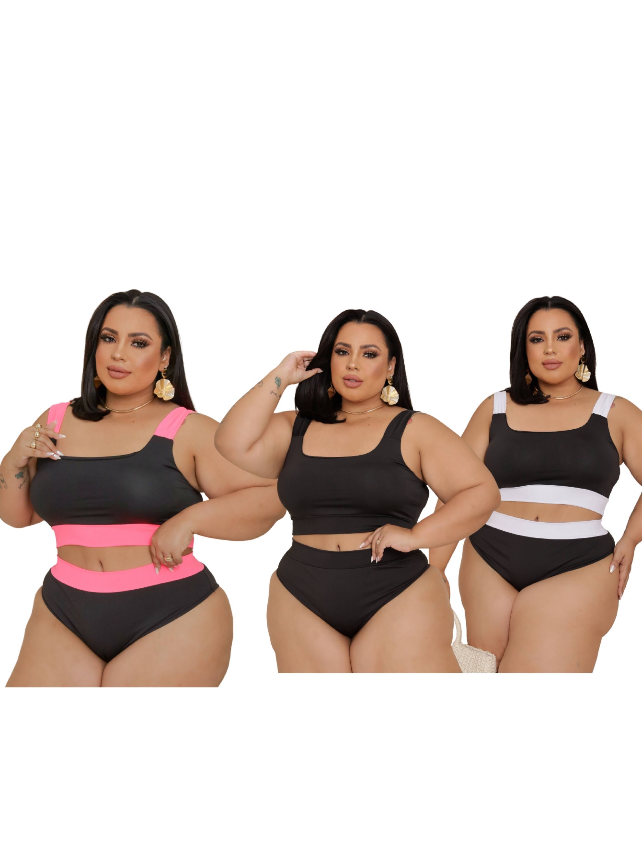 Kit 3 biquíni feminino plus size tamanho grande luxuoso bikini maio moda praia