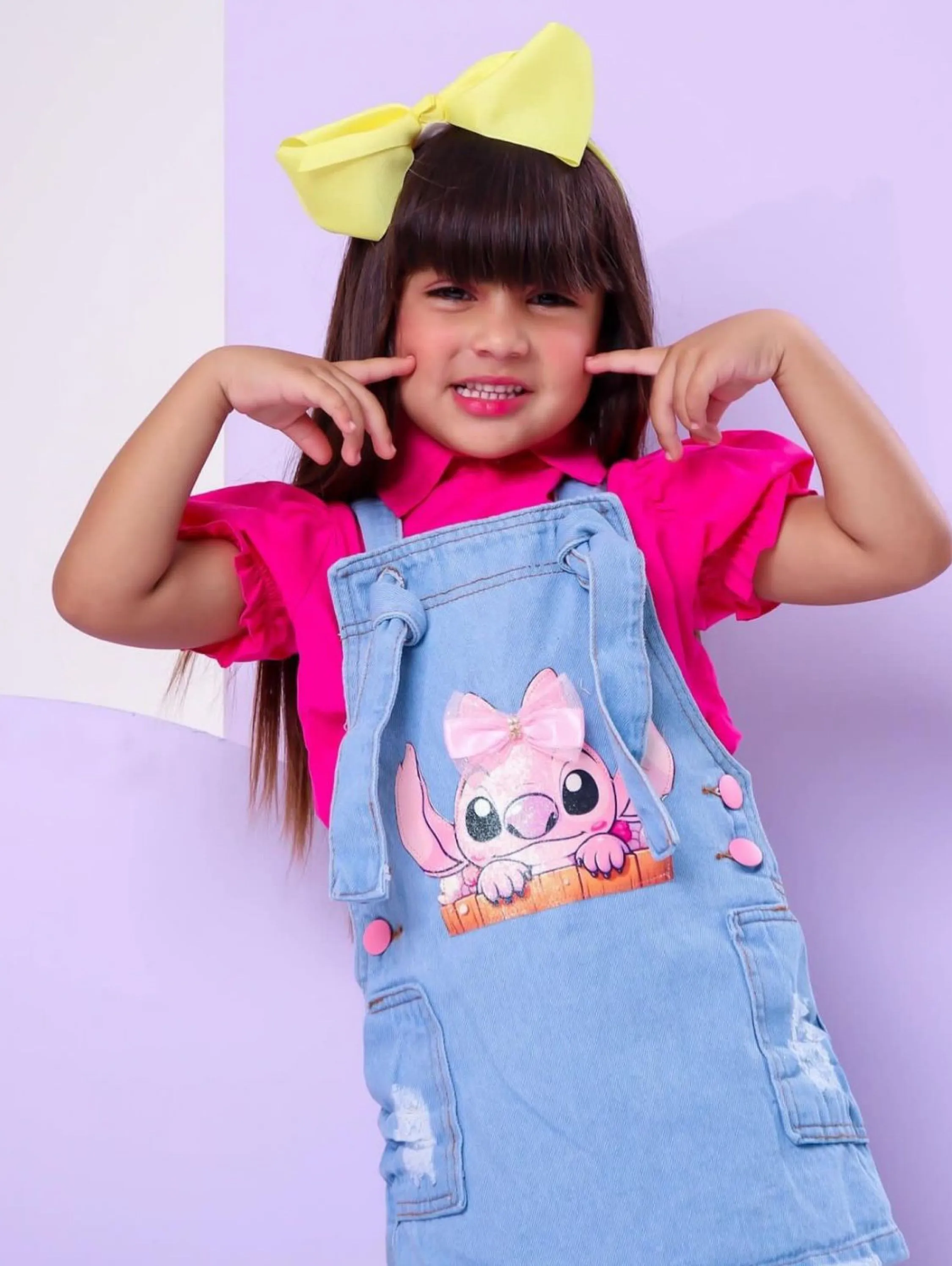 Salopete jeans infantil Stitch