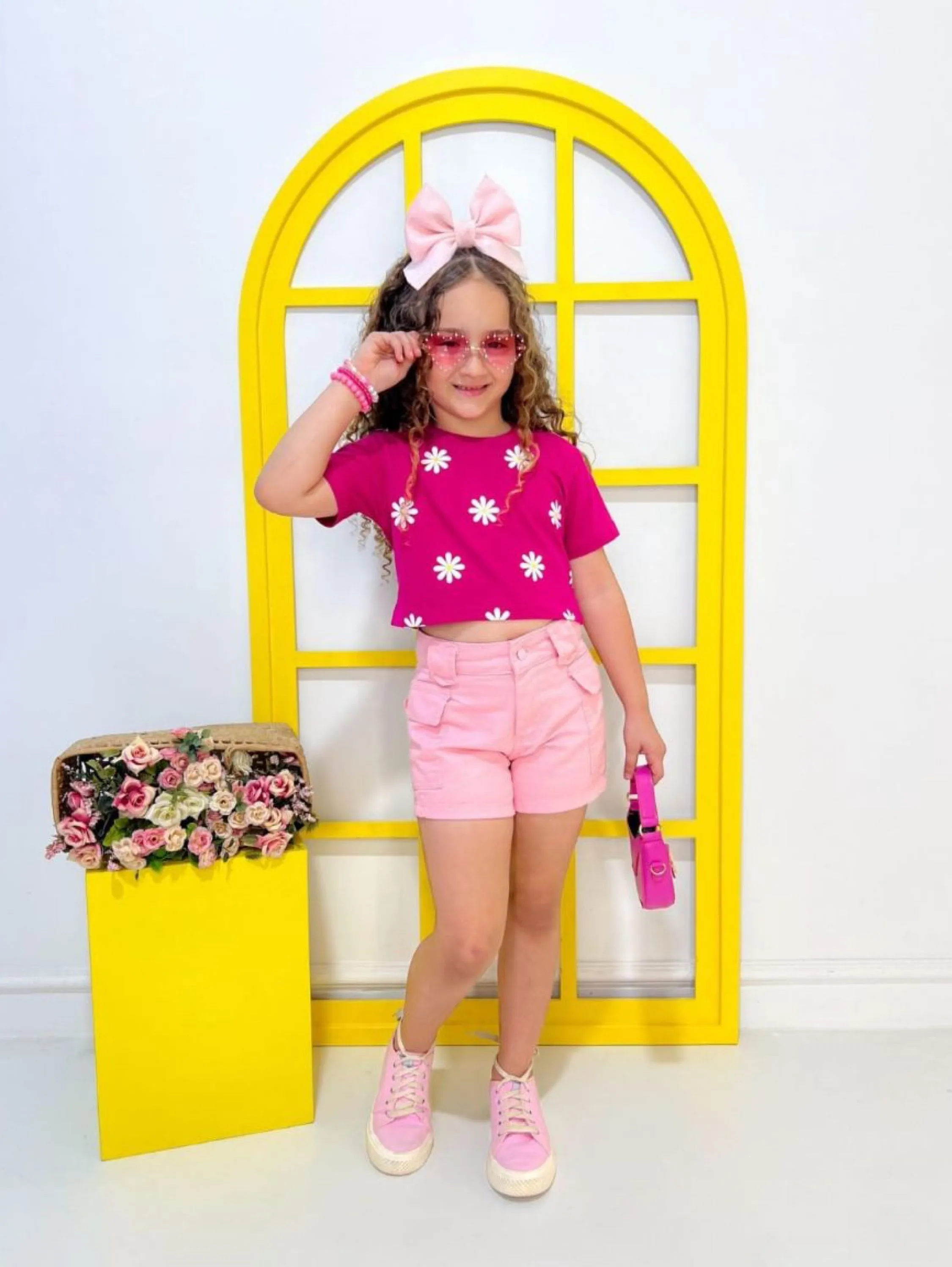 Short Cargo infantil rosa