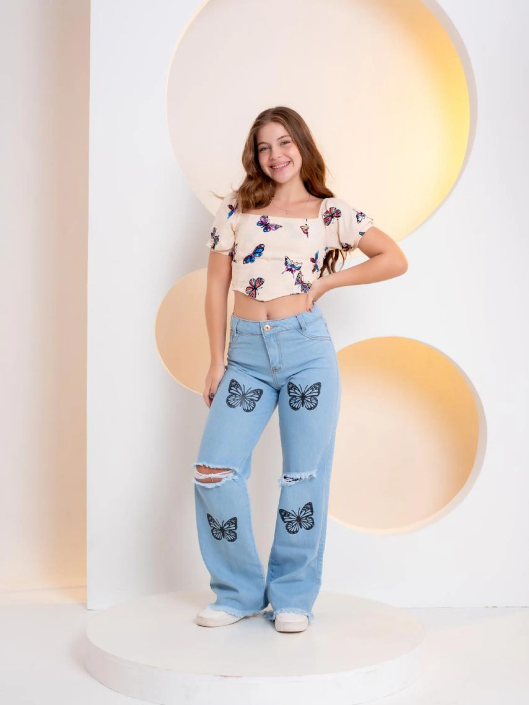 Calça jeans wide leg juvenil