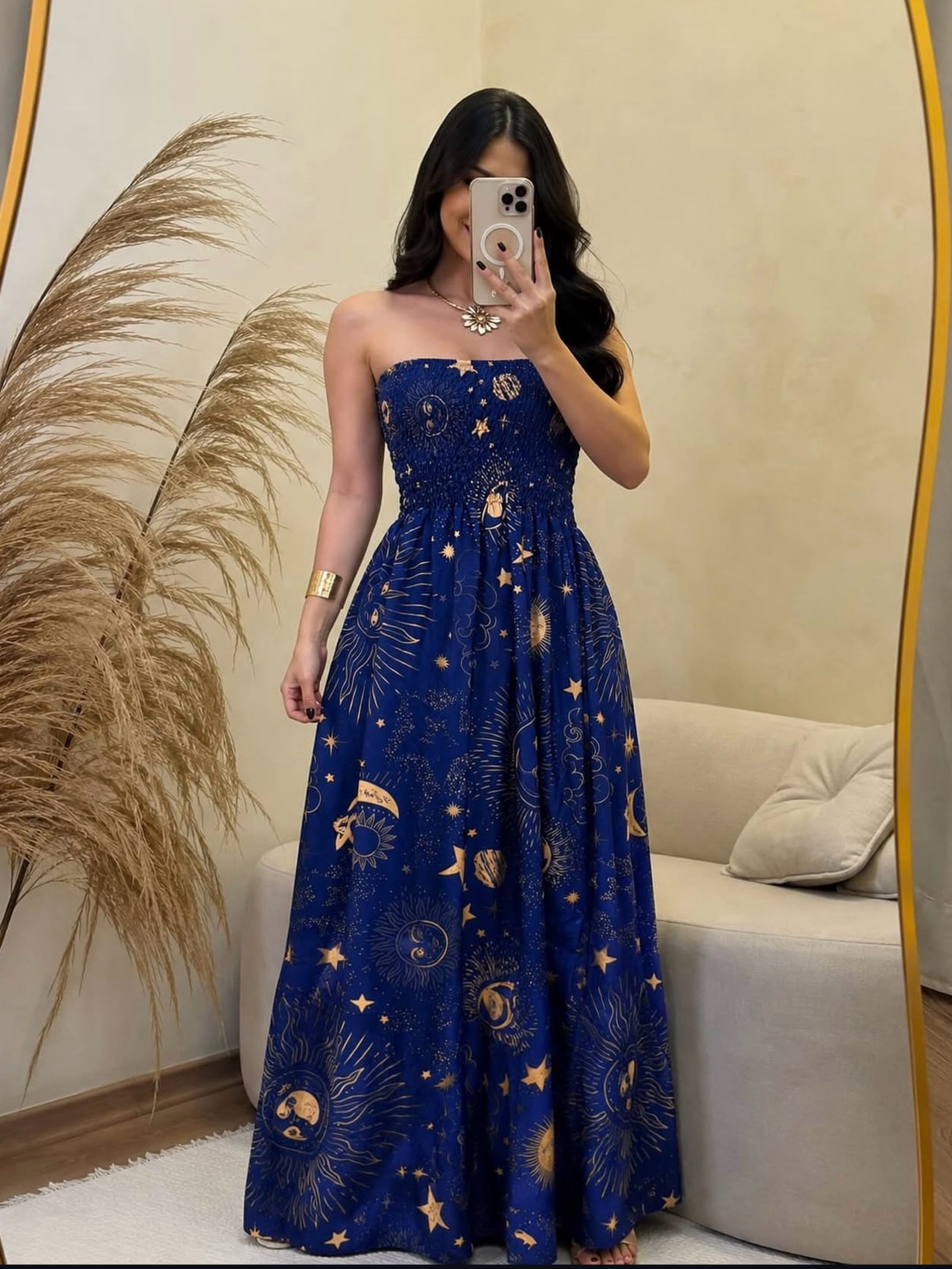 Vestido longo estampado variado