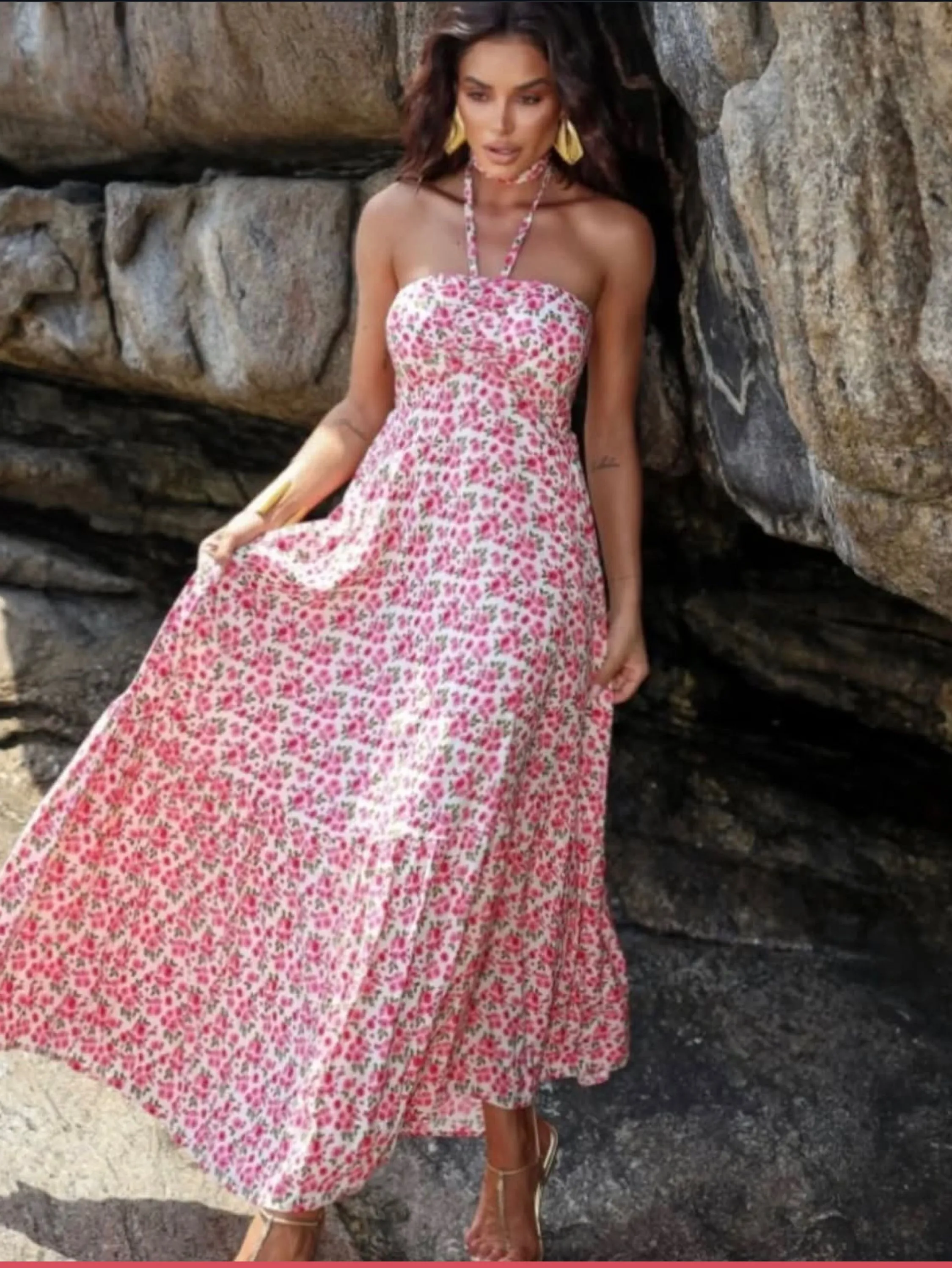 Vestido longo estampas variadas