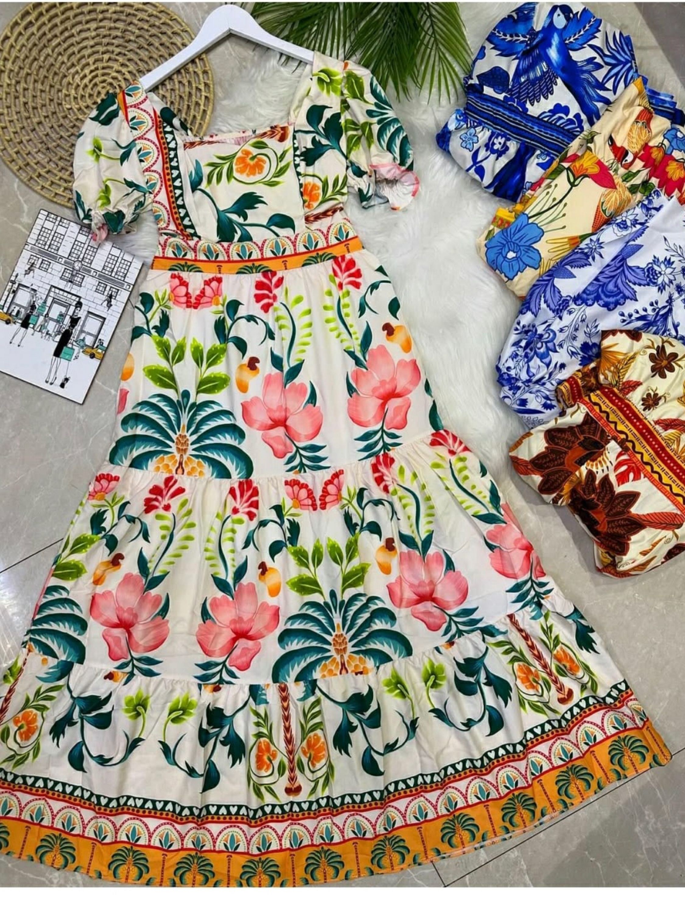 Vestido longo estampas variadas