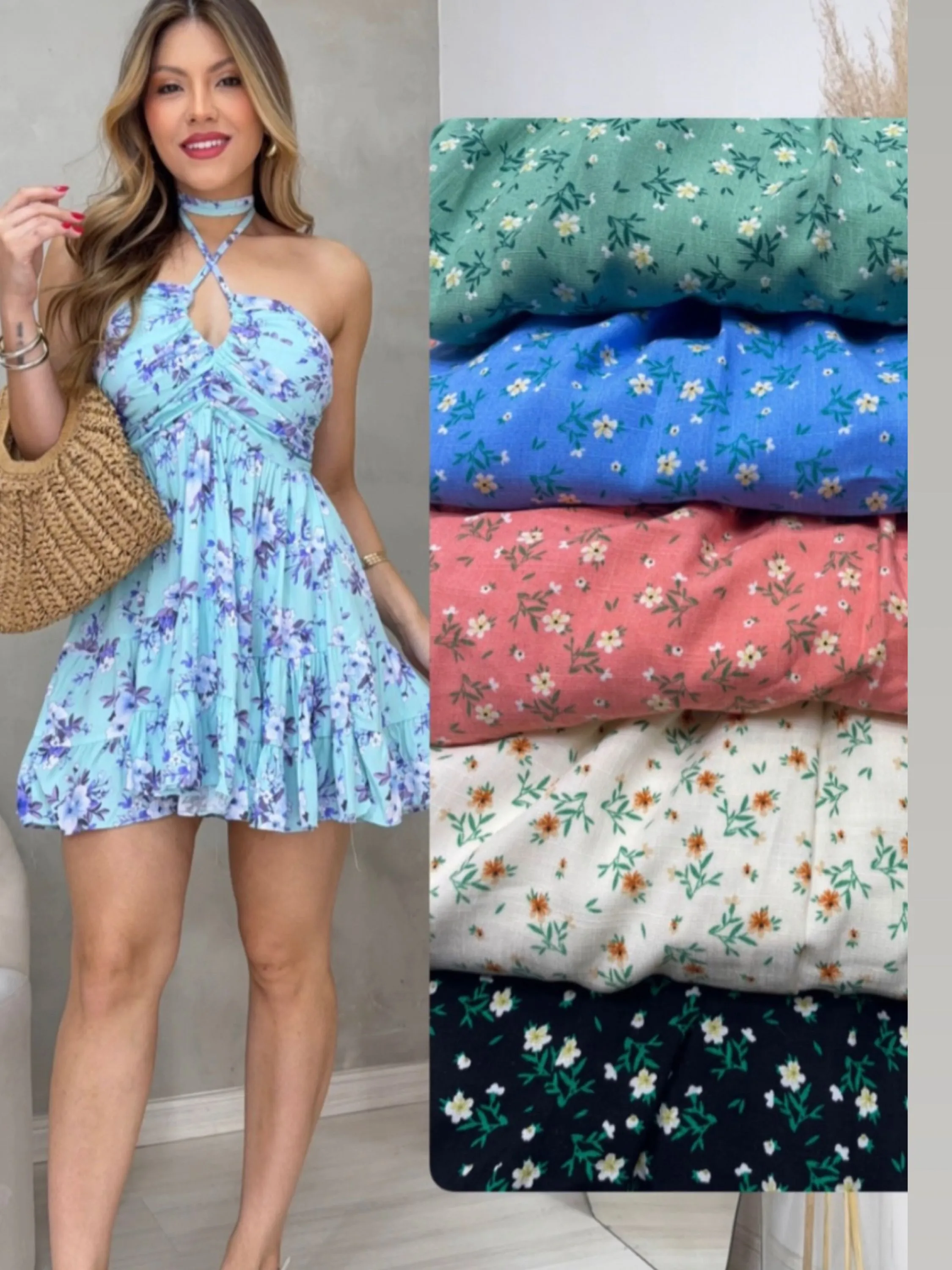 Vestido curto estampas variadas