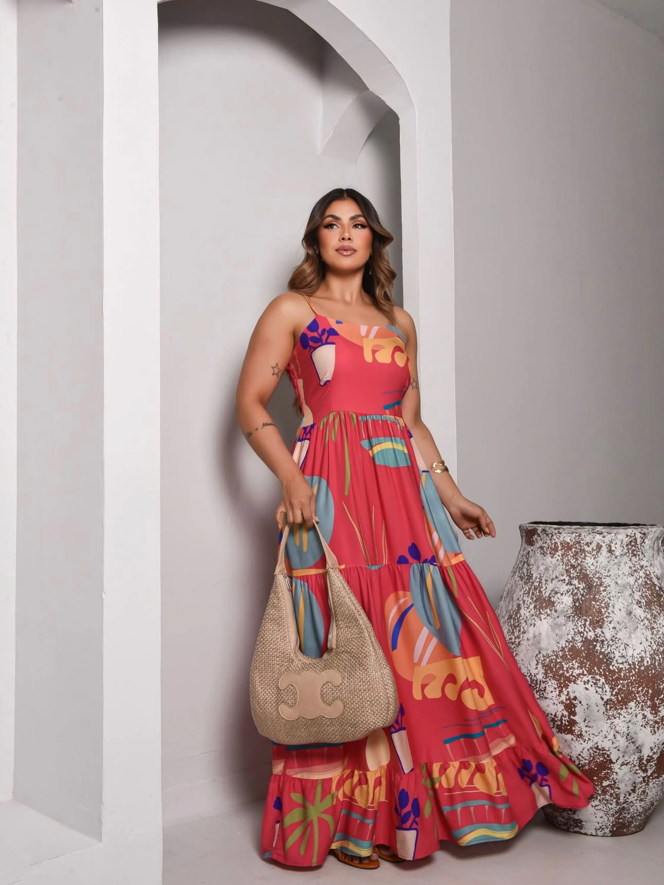 Vestido longo estampas variadas