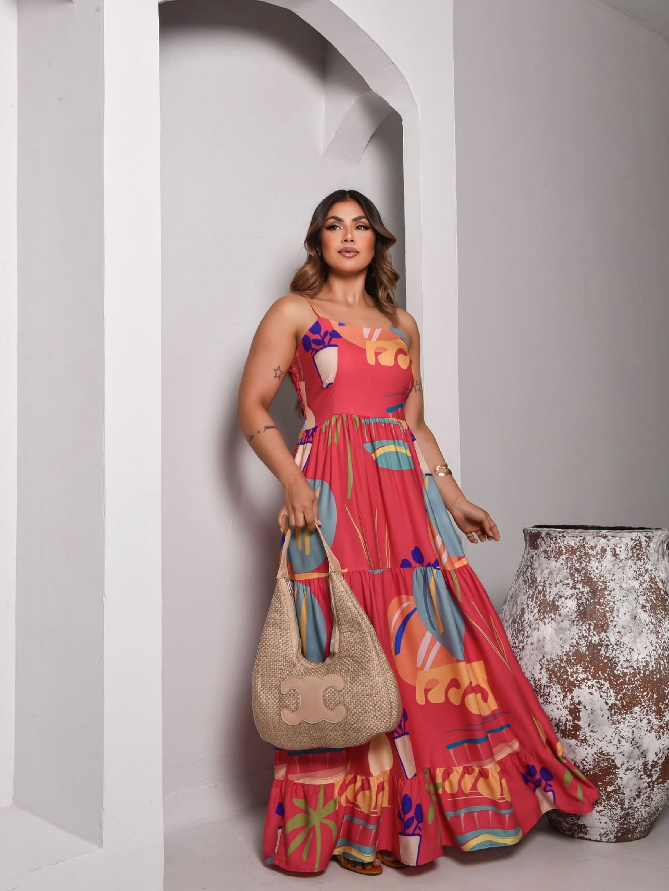 Vestido longo estampas variadas