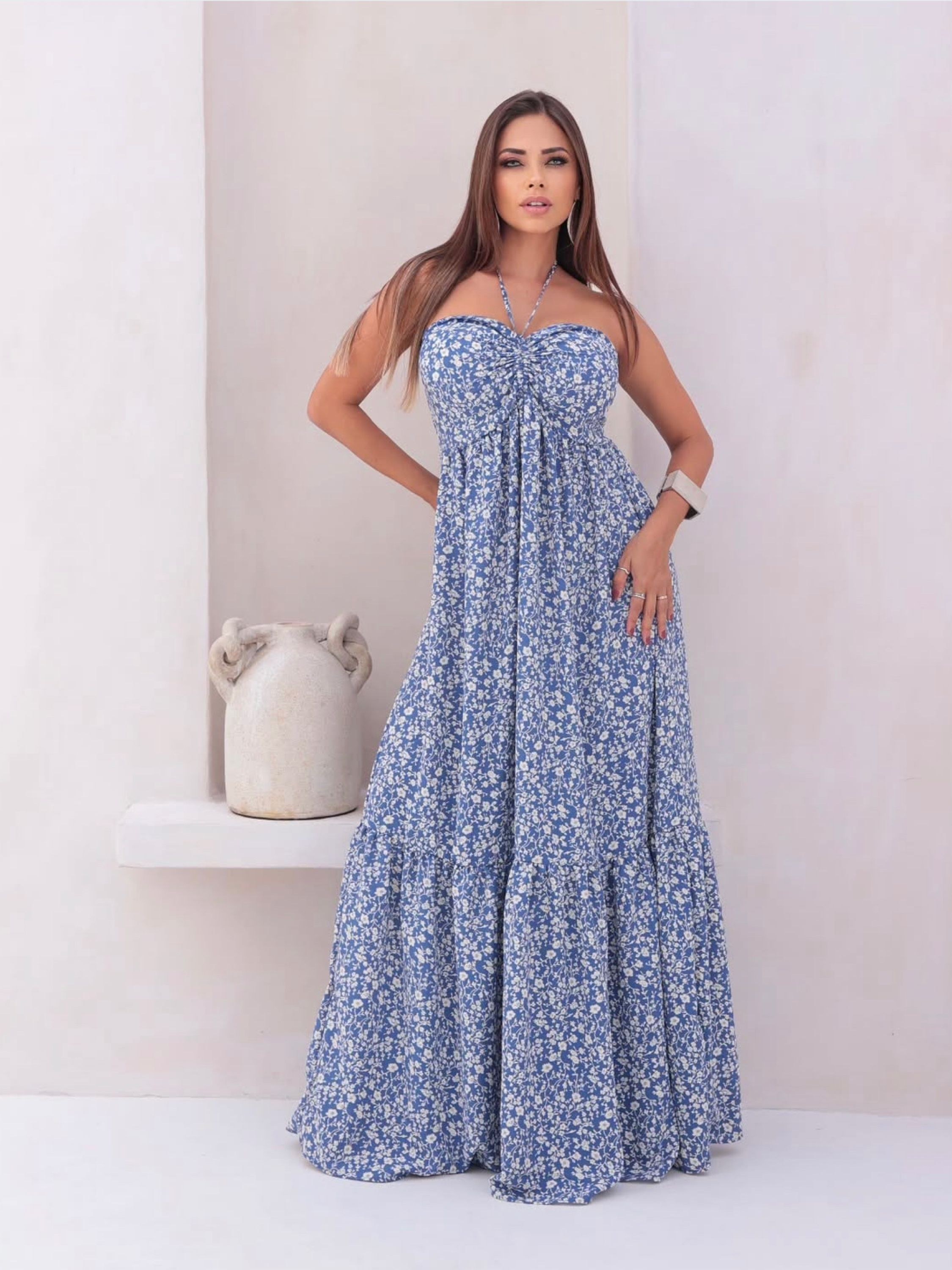 Vestido longo estampas variadas