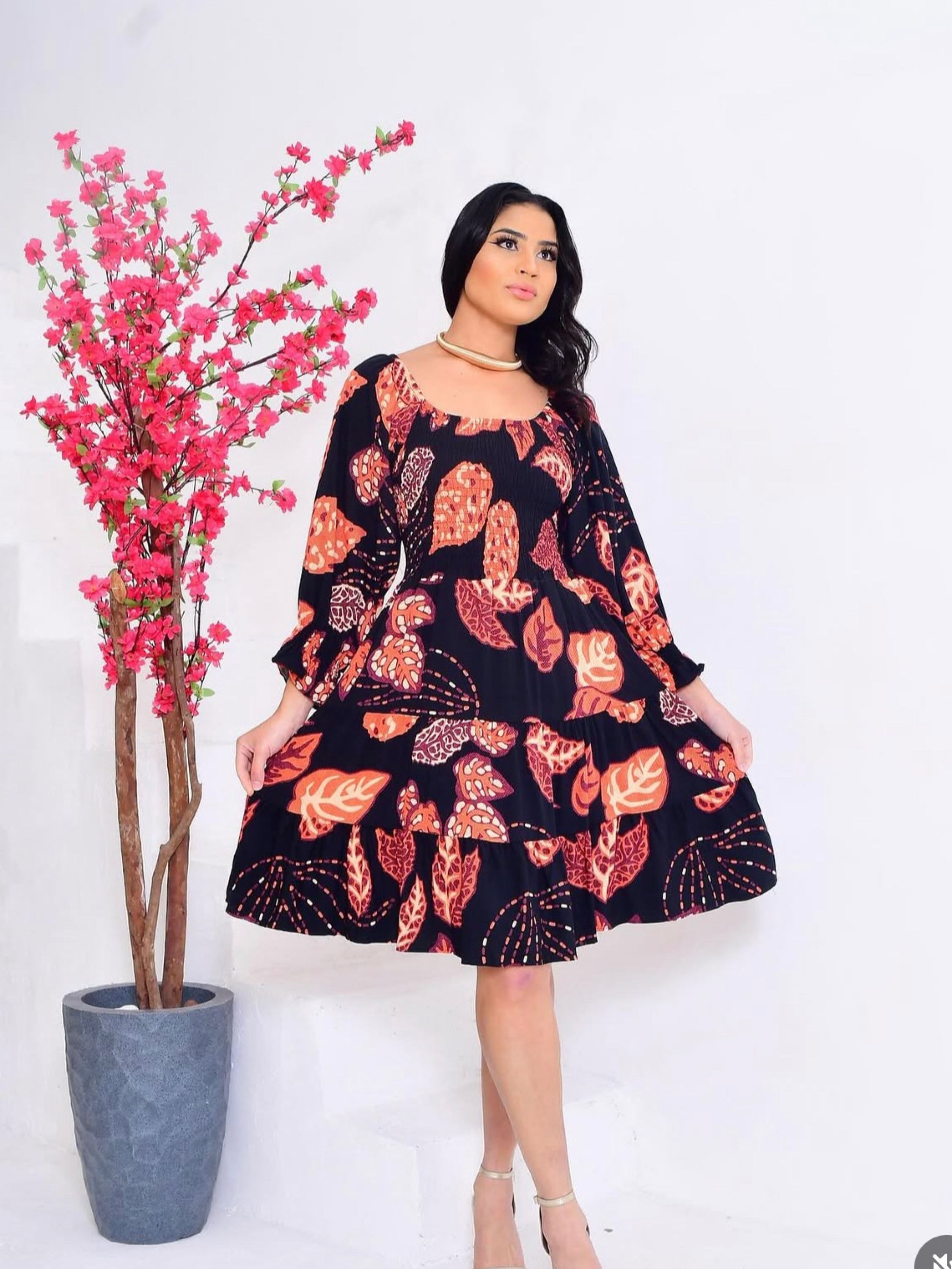 Vestido curto manga 3-4