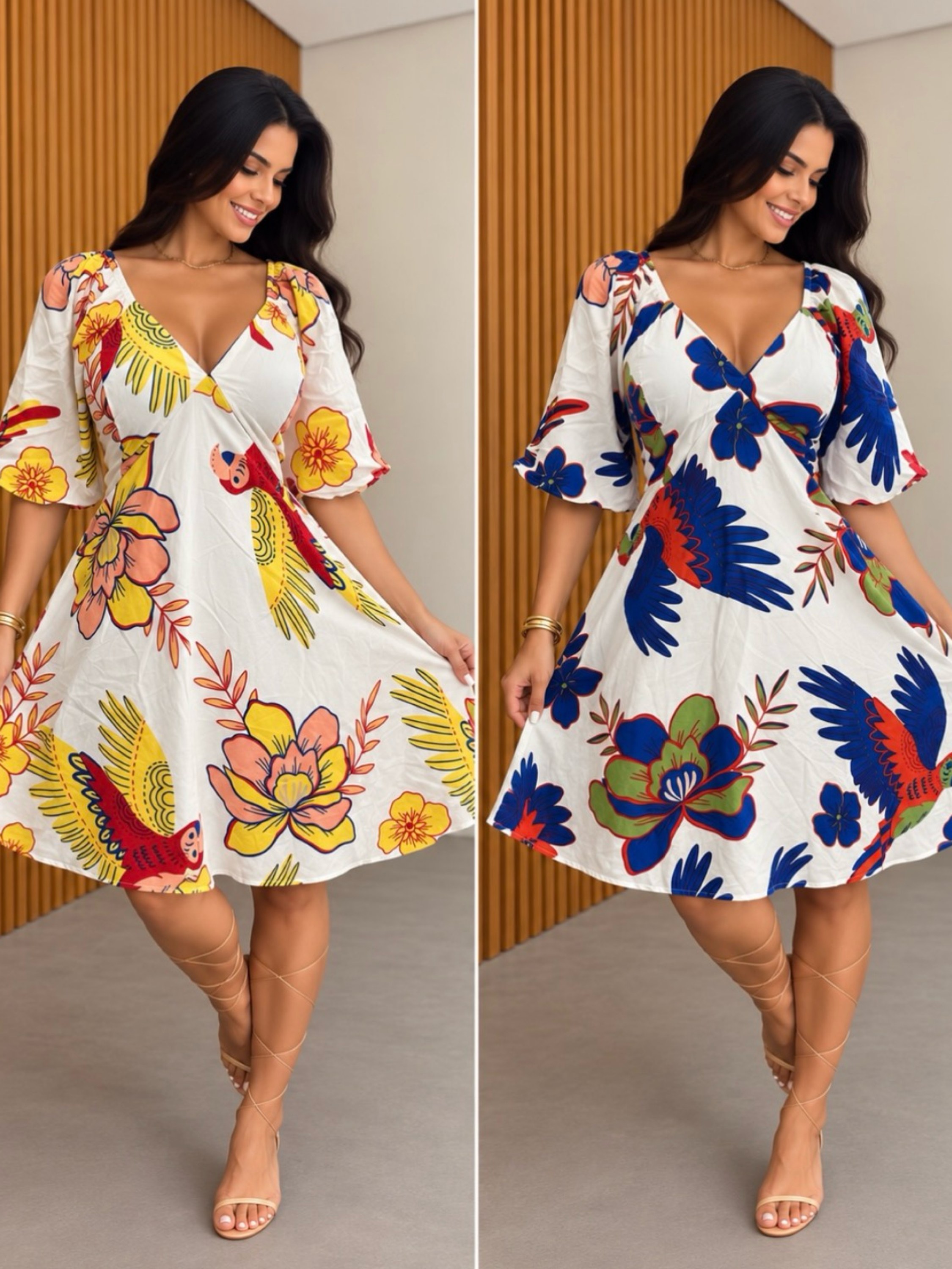 Vestido curto estampas variadas